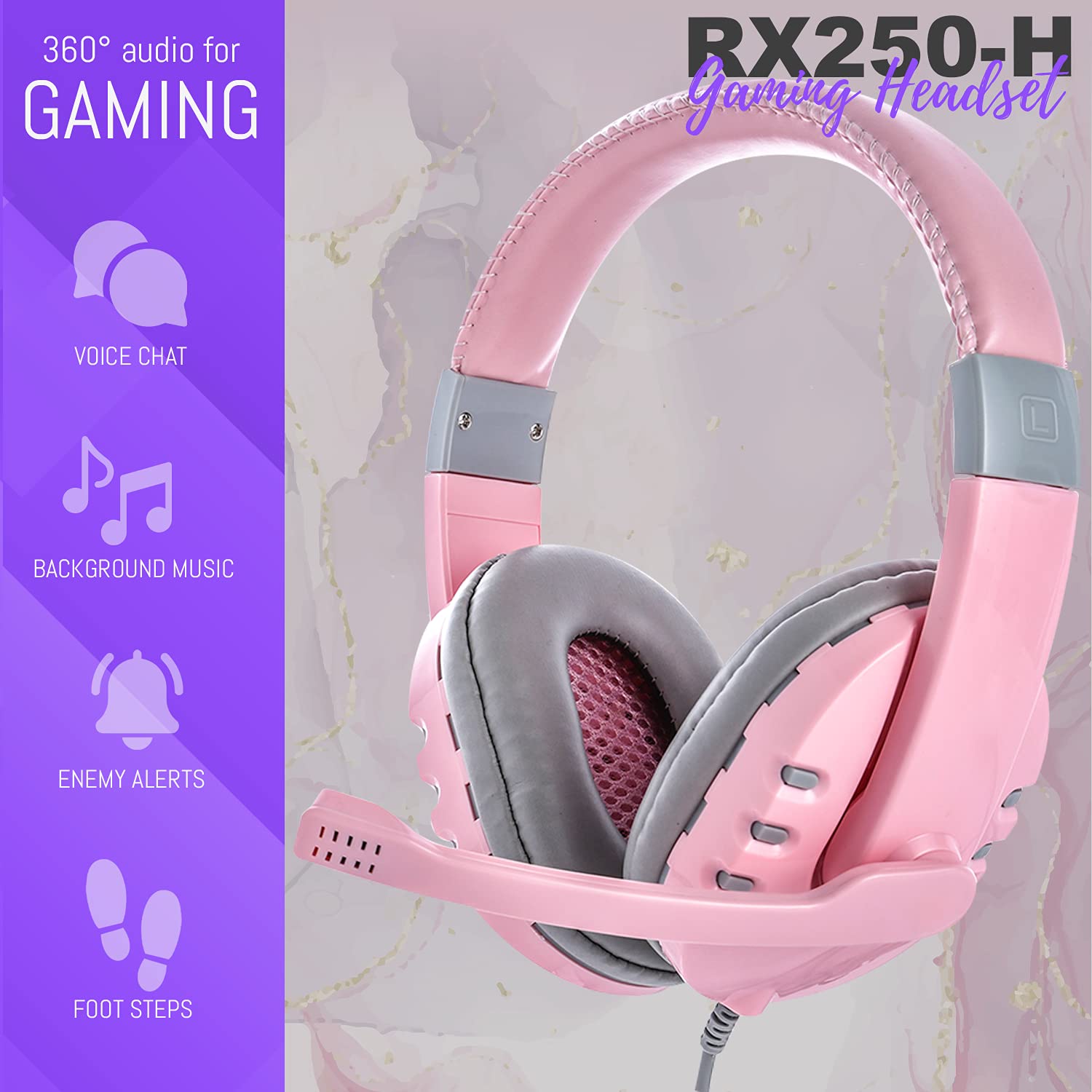 Pink Gaming Keyboard and Mouse Headset Headphones and Mouse pad, Wired LED RGB Backlight Bundle Pink PC Accessories for Gamers and Xbox and PS4 PS5 Nintendo Switch Users - 4in1 Edition Hornet RX-250 - Image 7