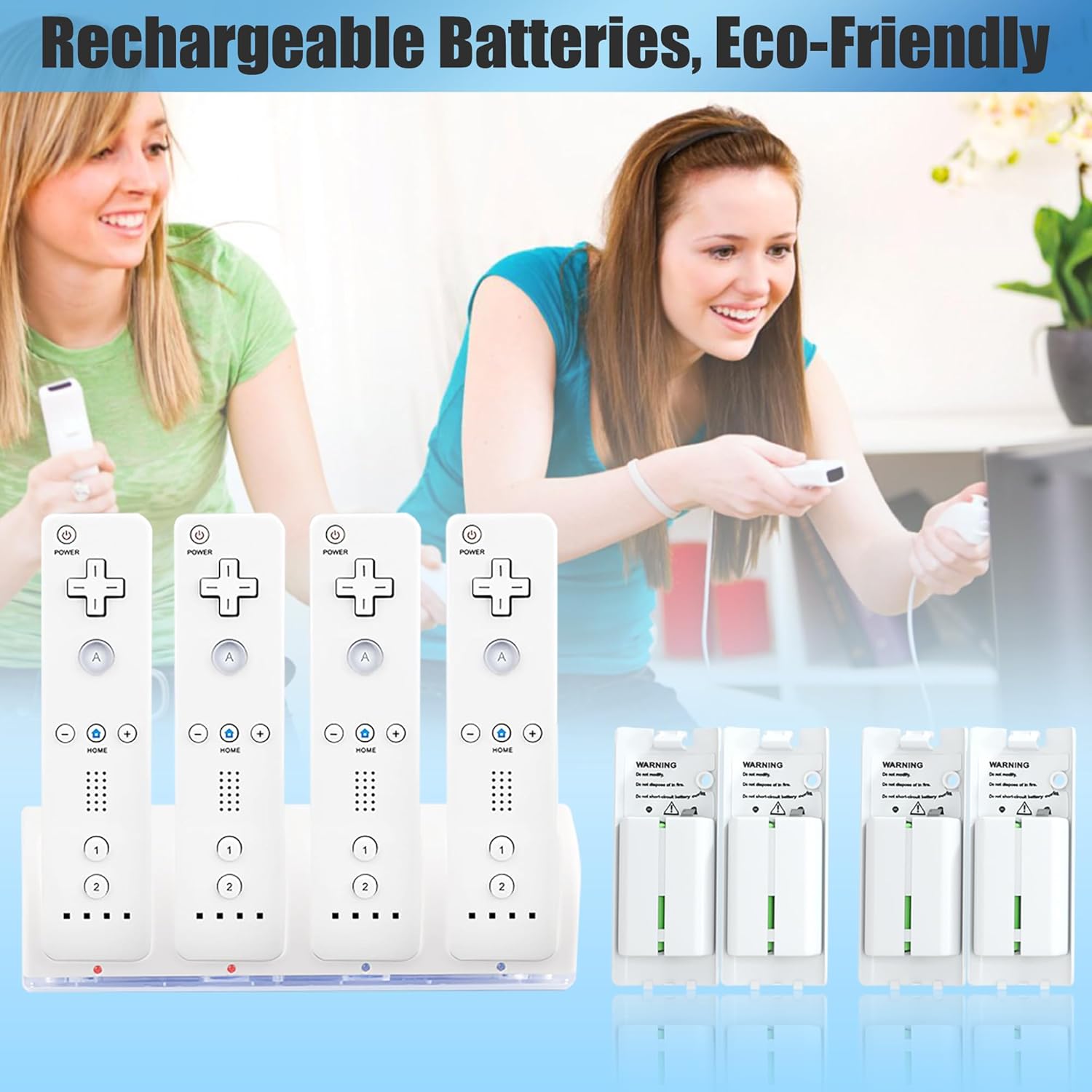 4-in-1 Charging Station for Wii&Wii U Remote Controller,Charger with 4 Rechargeable Battery Packs (4 Port Charging Station+4 pcs 2800mAh Replacement Batteries+USB Cable),Remote Not Included - Image 6