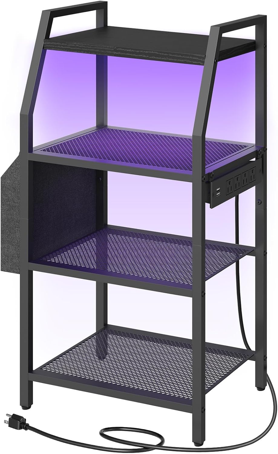 MAHANCRIS 4-Tier AV Media Stand with Power Outlet & LED Lights, Game Console Shelf with Side Storage Bag, Corner Stereo Stand Rack Audio Tower for Small Video DVD Players and Boxes, Black MSBK01E01 - Image 8