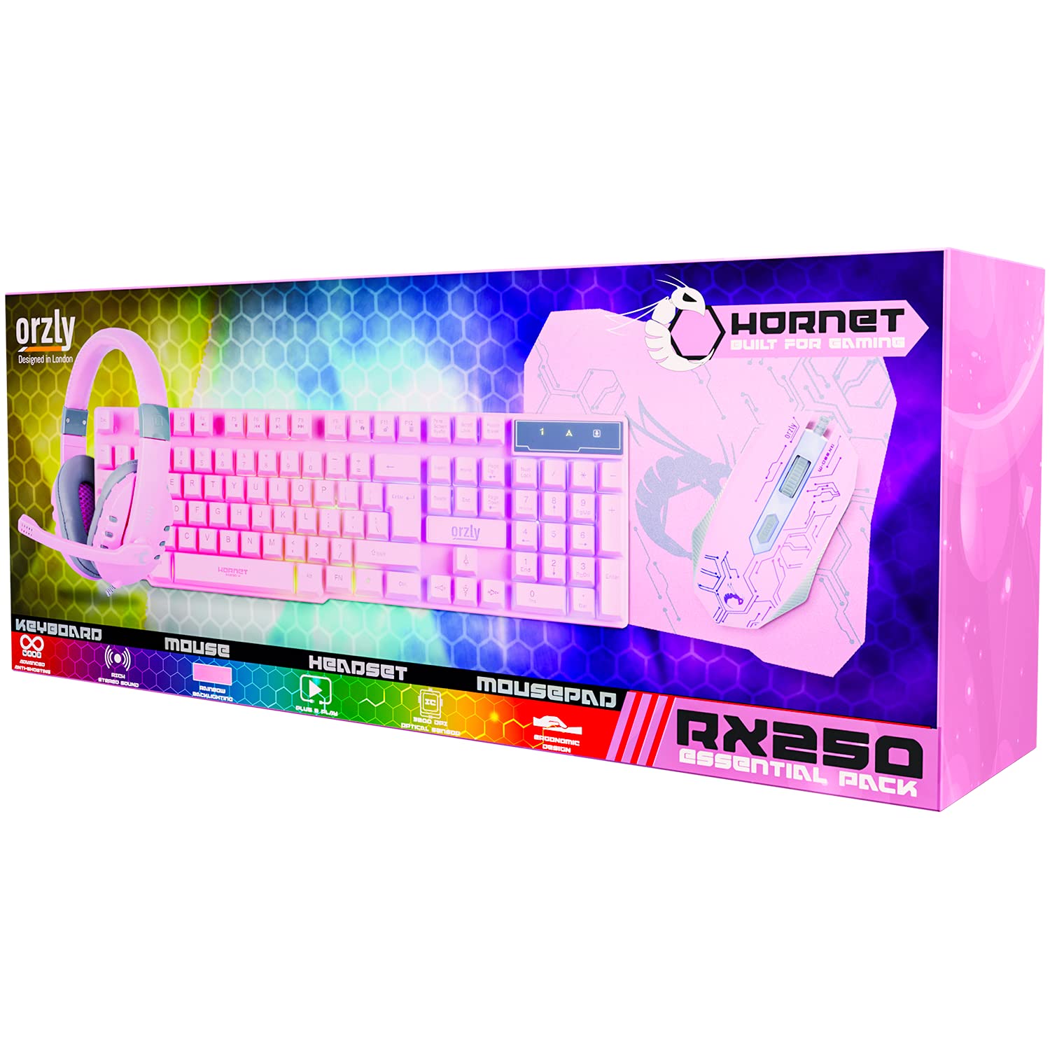 Pink Gaming Keyboard and Mouse Headset Headphones and Mouse pad, Wired LED RGB Backlight Bundle Pink PC Accessories for Gamers and Xbox and PS4 PS5 Nintendo Switch Users - 4in1 Edition Hornet RX-250 - Image 8