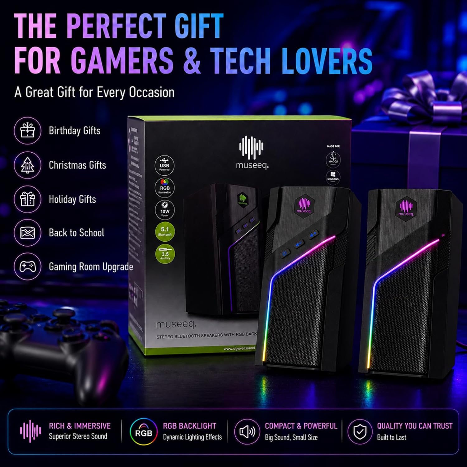 W-206RE RGB Gaming Speakers for PC, Bluetooth & USB Desktop Speakers for Gaming PC and Monitor, Touch Control Stereo Computer Speakers with 21 LED Light Modes - Image 9