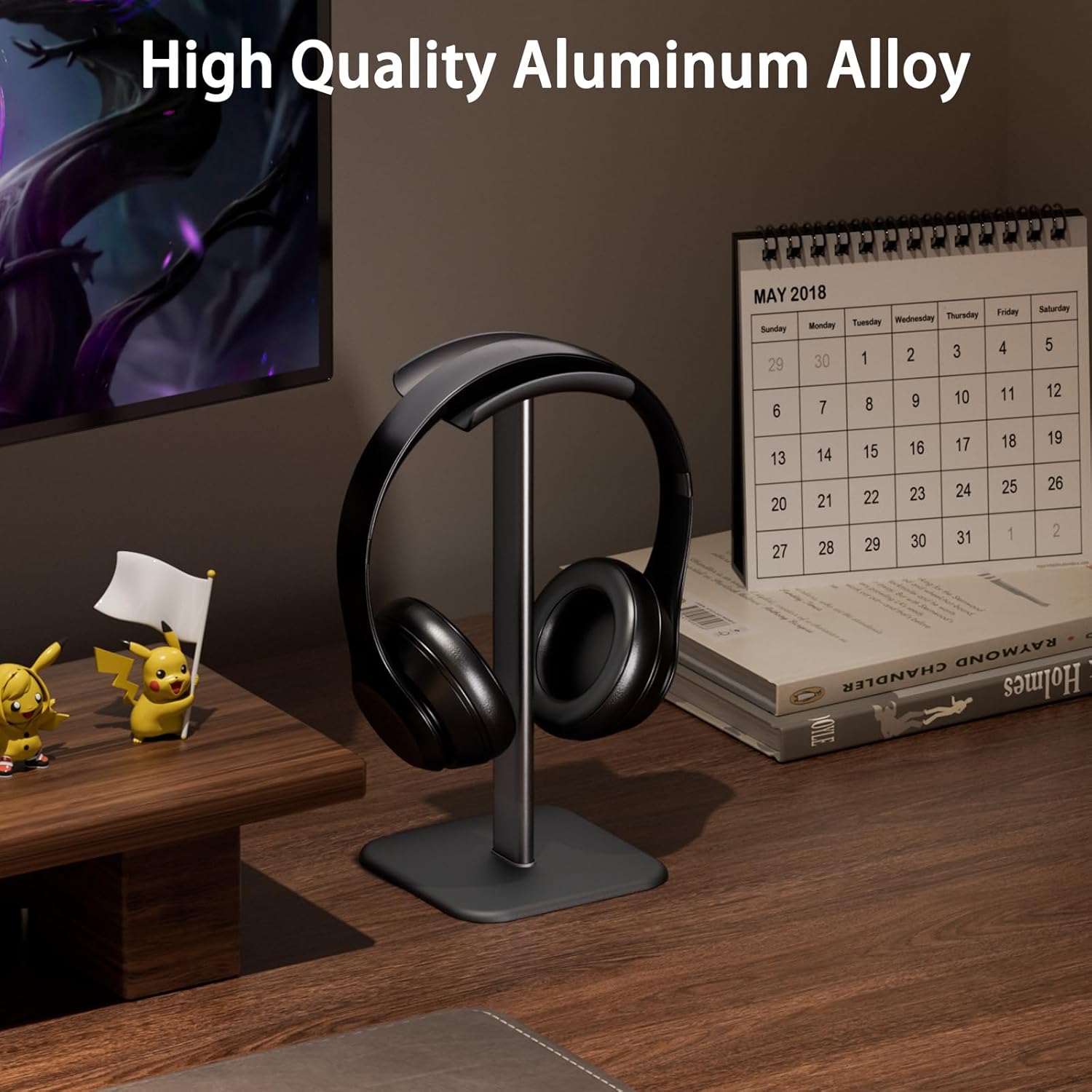 Headphone Stand for Desk - Headset Stand with Aluminum Hanger and Plastic Headrest, Headphone Holder for AirPods Max, Sony, Bose, Beats and More (Black) - Image 2