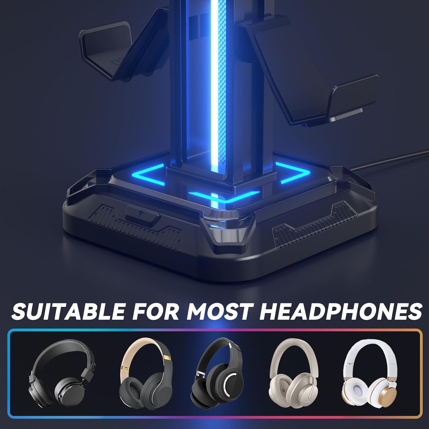 KDD RGB Headset Stand with 9 Light Modes - Controller Holder for Desk - Rotatable Headphone Stand & Detachable Controller Hook for PC Earphone Accessories(Black) - Image 5