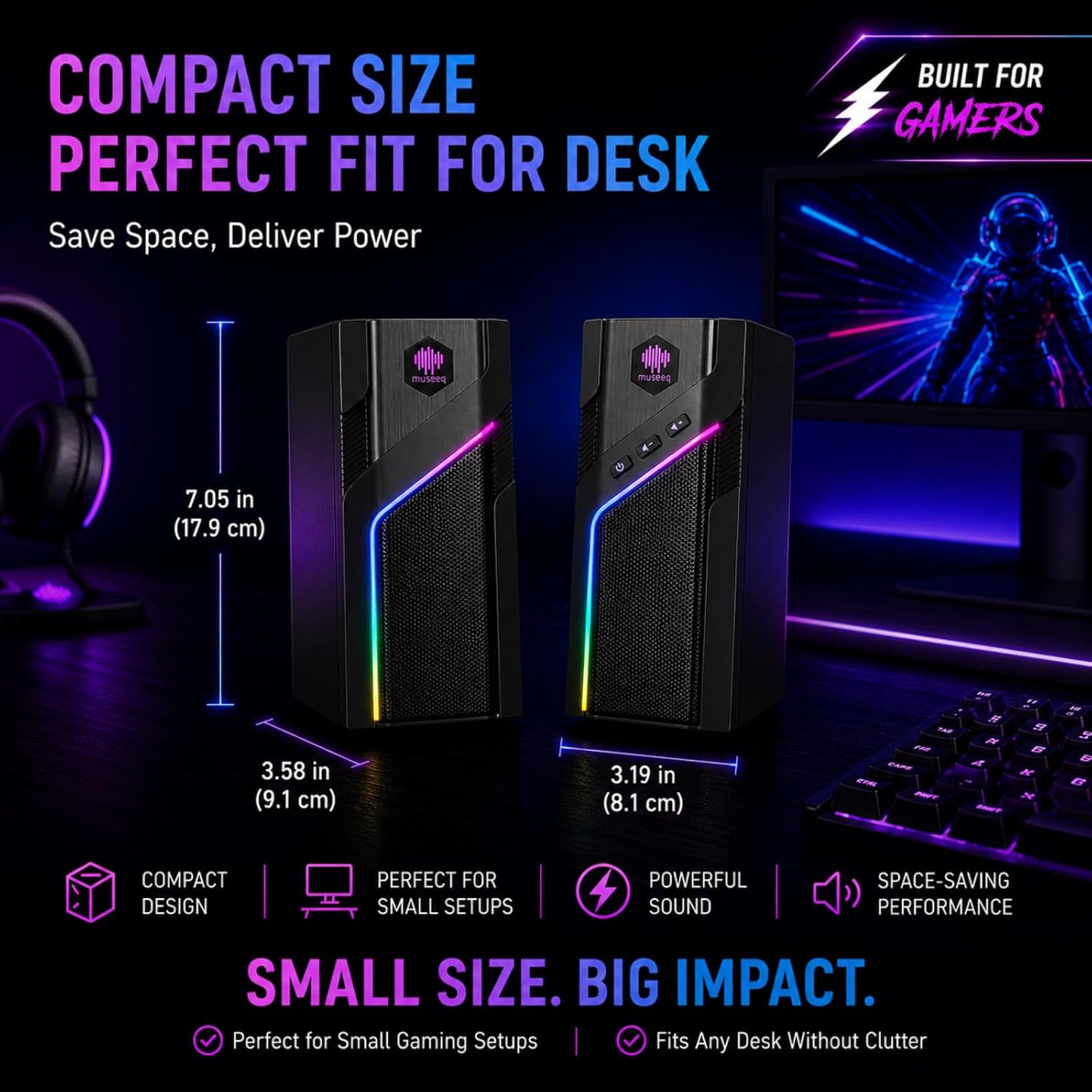 W-206RE RGB Gaming Speakers for PC, Bluetooth & USB Desktop Speakers for Gaming PC and Monitor, Touch Control Stereo Computer Speakers with 21 LED Light Modes - Image 6