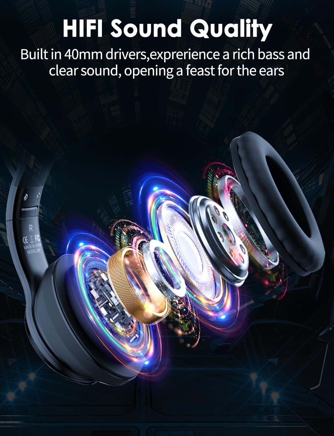 Cat Ear Bluetooth Headphones for Kids & Adults, 55H Play Time, Wireless Foldable & Wired Multi-Function LED Light Up Over Ear Headphones with Mic and Volume Control for iPhone/iPad/Laptop/PC - Image 2