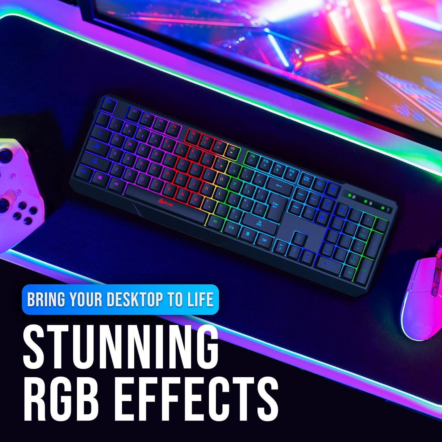 KLIM Chroma Wireless Keyboard – RGB Backlit Gaming, Rechargeable Battery, PC Keyboard, Durable & Water-Resistant, Compatible with PS4, PS5 & Mac - Black - Image 8