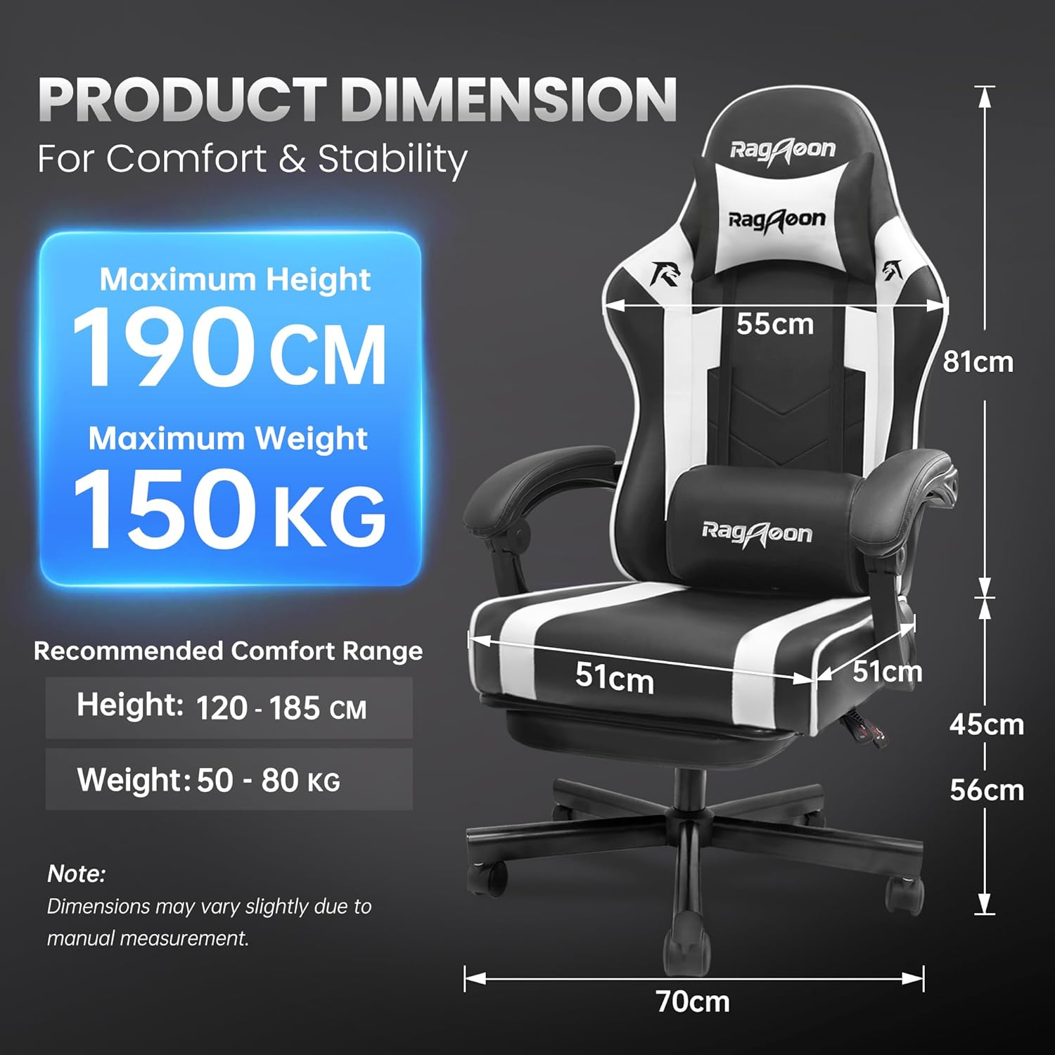 Gaming Chair for Adults Gamer Game - Ergonomic Gaming Chair with Footstool, Headrest, and Lumbar Support Height Adjustable Leather Game Chair’s 200 KG Load Bearing Capacity White - Image 3