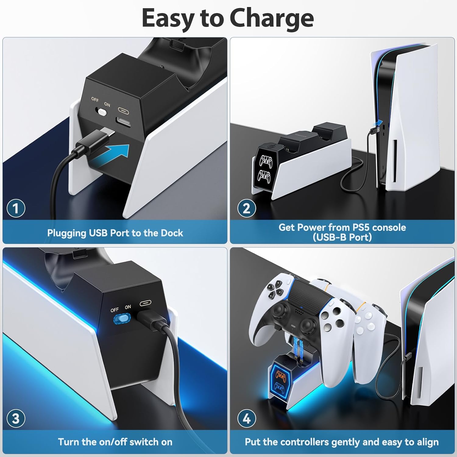PS5 Controller Charger Station Compatible with PlayStation 5 Faceplates Edge & Dual Controller, 9 RGB PS 5 Accessories Charging Stand, PS5 Dock with LED Indicator, for PlayStation 4 Cooling Systems - Image 7