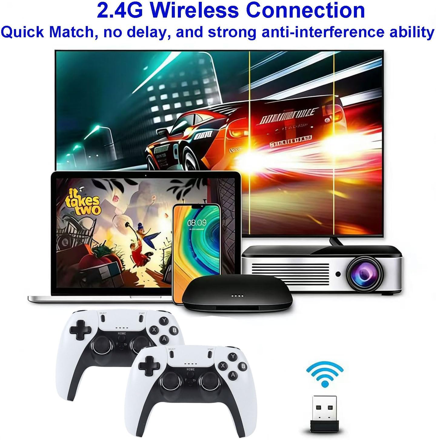 USB Twin Wireless Controller for Retro Game Emulator Gamepad Rechargeable Remote Joystick Joypad for Windows PC,Raspberry Pi,Smart TV/Game Stick/Box, Projector with Emuelec,Batocera,Lakka,RetroArch - Image 6