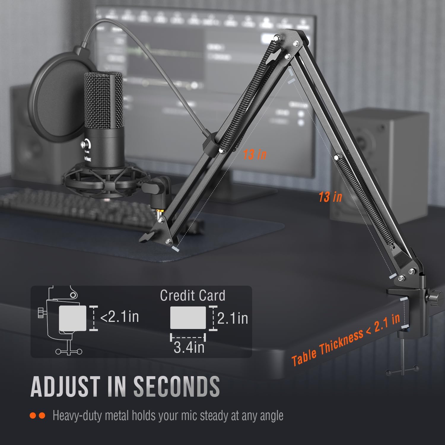 FIFINE Studio Condenser USB Microphone Computer PC Microphone Kit with Adjustable Boom Arm Stand Shock Mount for Instruments Voice Overs Recording Podcasting YouTube Vocal Gaming Streaming-T669 - Image 7