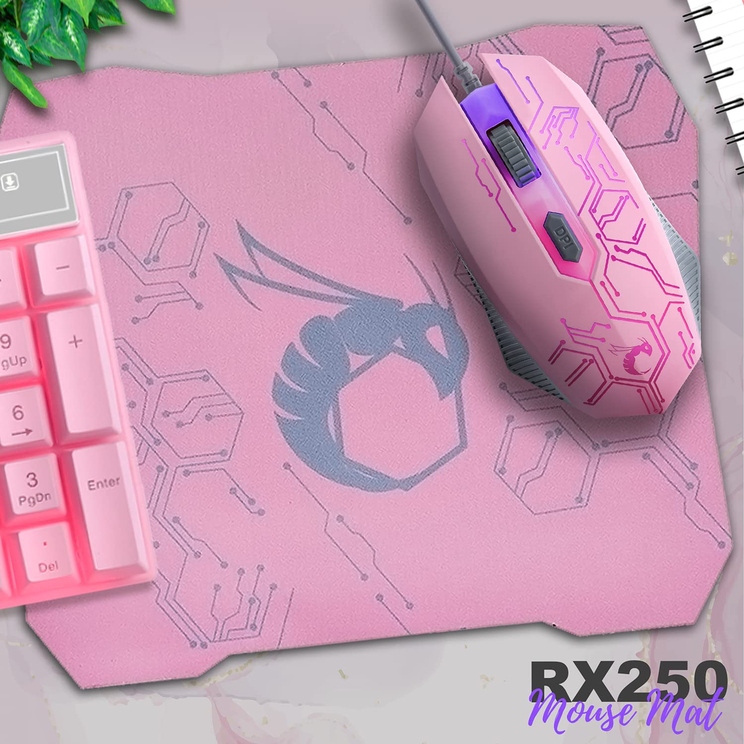 Pink Gaming Keyboard and Mouse Headset Headphones and Mouse pad, Wired LED RGB Backlight Bundle Pink PC Accessories for Gamers and Xbox and PS4 PS5 Nintendo Switch Users - 4in1 Edition Hornet RX-250 - Image 6