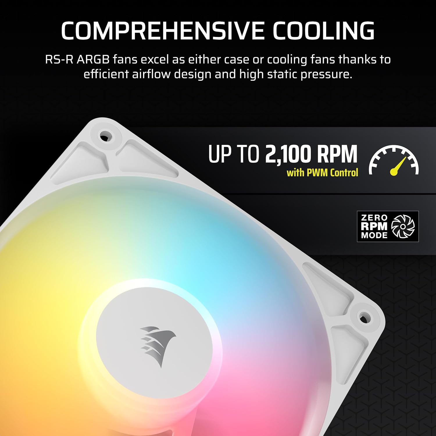 Corsair RS120-R ARGB 120mm PWM ARGB Reverse Fans – Reverse Rotor, +5V ARGB Connections, Eight RGB LEDs, High Static Pressure, Daisy-Chain, Magnetic Dome Bearing, Zero RPM Mode – Triple Pack – White - Image 6