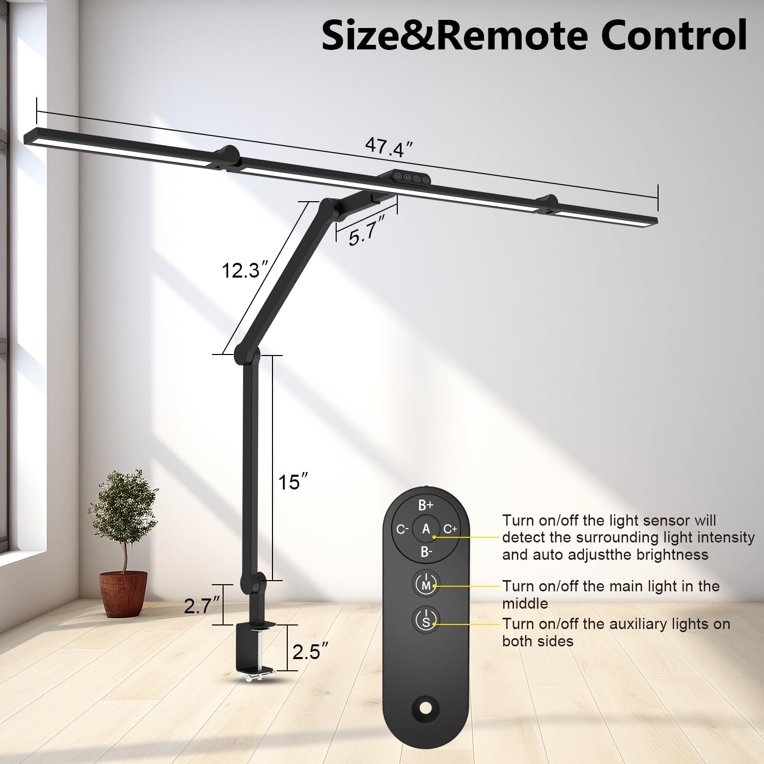 3000 Lumen Ultra Bright Architect Desk Lamp with Clamp, 36W Tall Overhead Led Desk Light for Home Office, 47Inch Long Dimmable Computer Monitor Light Bar with Remote for Table Desktop Drafting - Image 5
