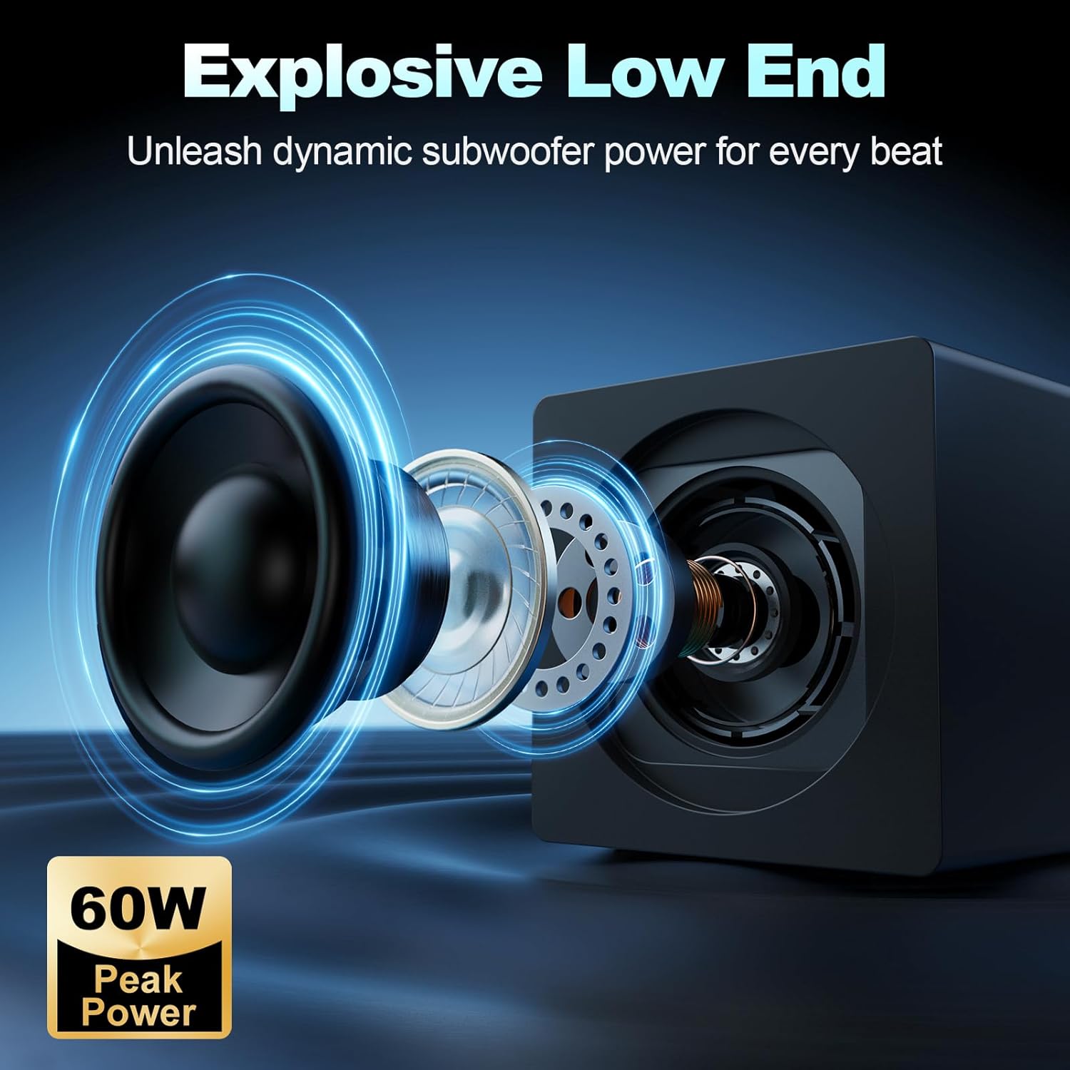Nylavee Computer Speakers with Subwoofer, 2.1 PC Speakers System with 8 Lighting Modes, 60W Peak Power, AC Adapter Powered, Bluetooth 5.4, USB/USB-C and 3.5mm Aux in for Desktop, Monitor, Gaming - Image 2
