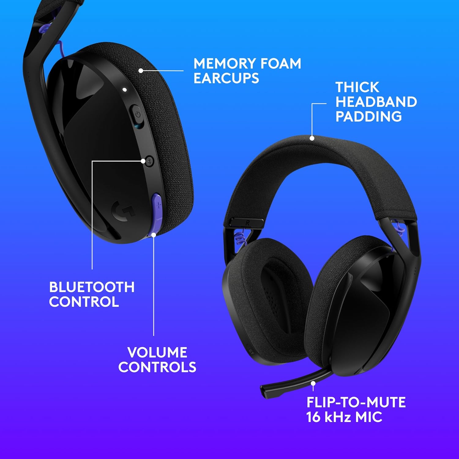 Logitech G321 Lightspeed Wireless Bluetooth Gaming Headset, Dynamic Comfort and fit, 16 kHz Boom mic, 20+ hrs Battery, PC, PS4, PS5, Nintendo Switch, Mobile - Black - Image 8