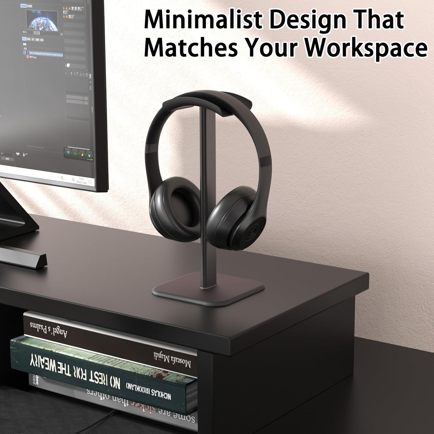 Headphone Stand for Desk - Headset Stand with Aluminum Hanger and Plastic Headrest, Headphone Holder for AirPods Max, Sony, Bose, Beats and More (Black) - Image 4