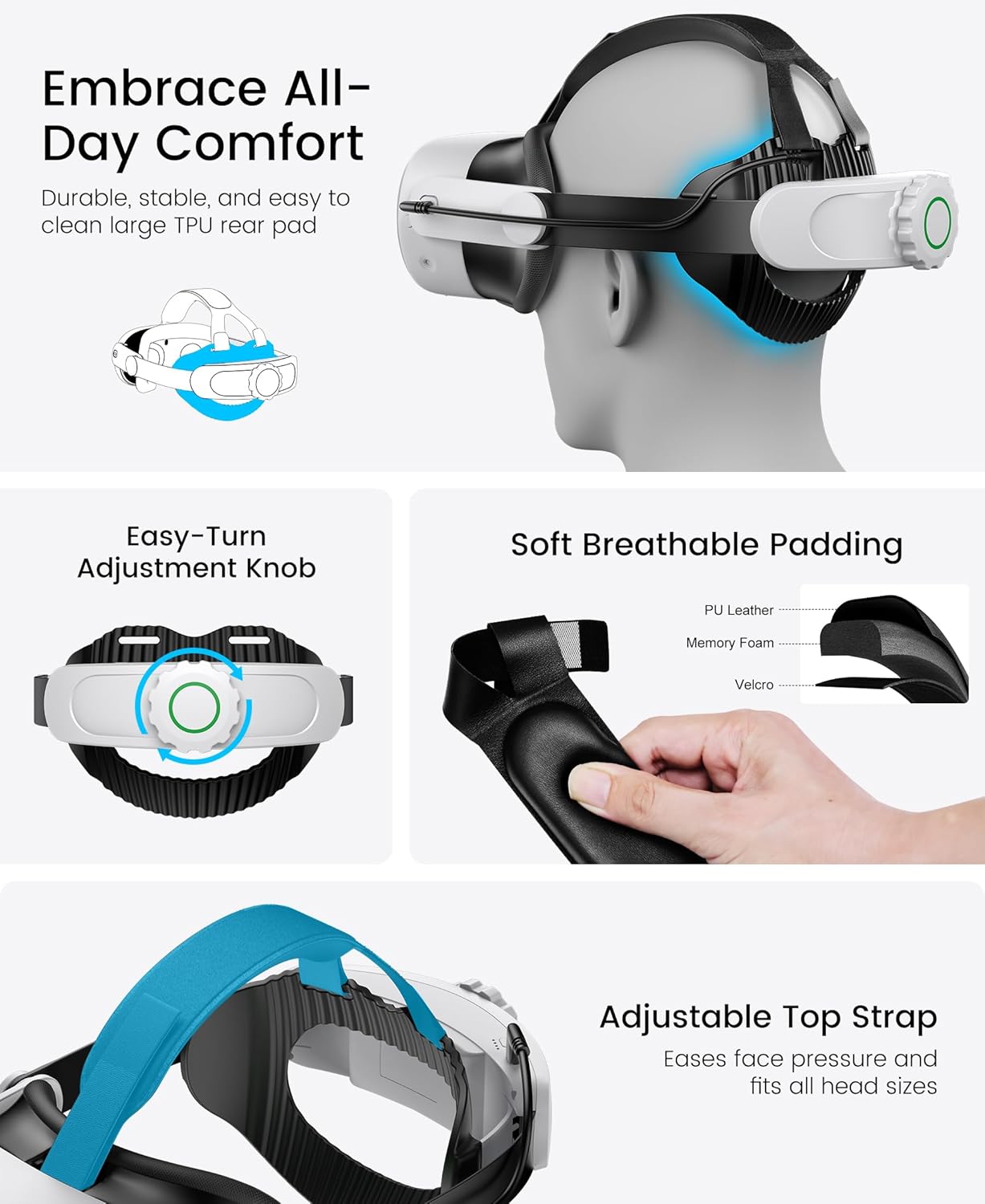Battery Head Strap Compatible with Oculus Meta Quest 3S/3/2,10000mAh Battery VR Headset Strap Enhanced Support and Comfort, Adjustable Elite Strap Replacement- MV1001 - Image 7