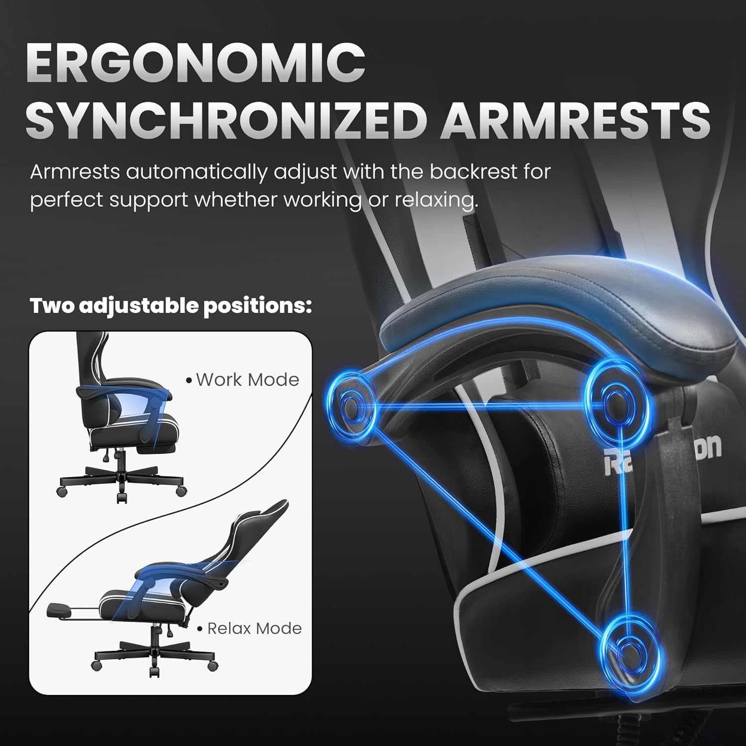 Gaming Chair for Adults Gamer Game - Ergonomic Gaming Chair with Footstool, Headrest, and Lumbar Support Height Adjustable Leather Game Chair’s 200 KG Load Bearing Capacity White - Image 7