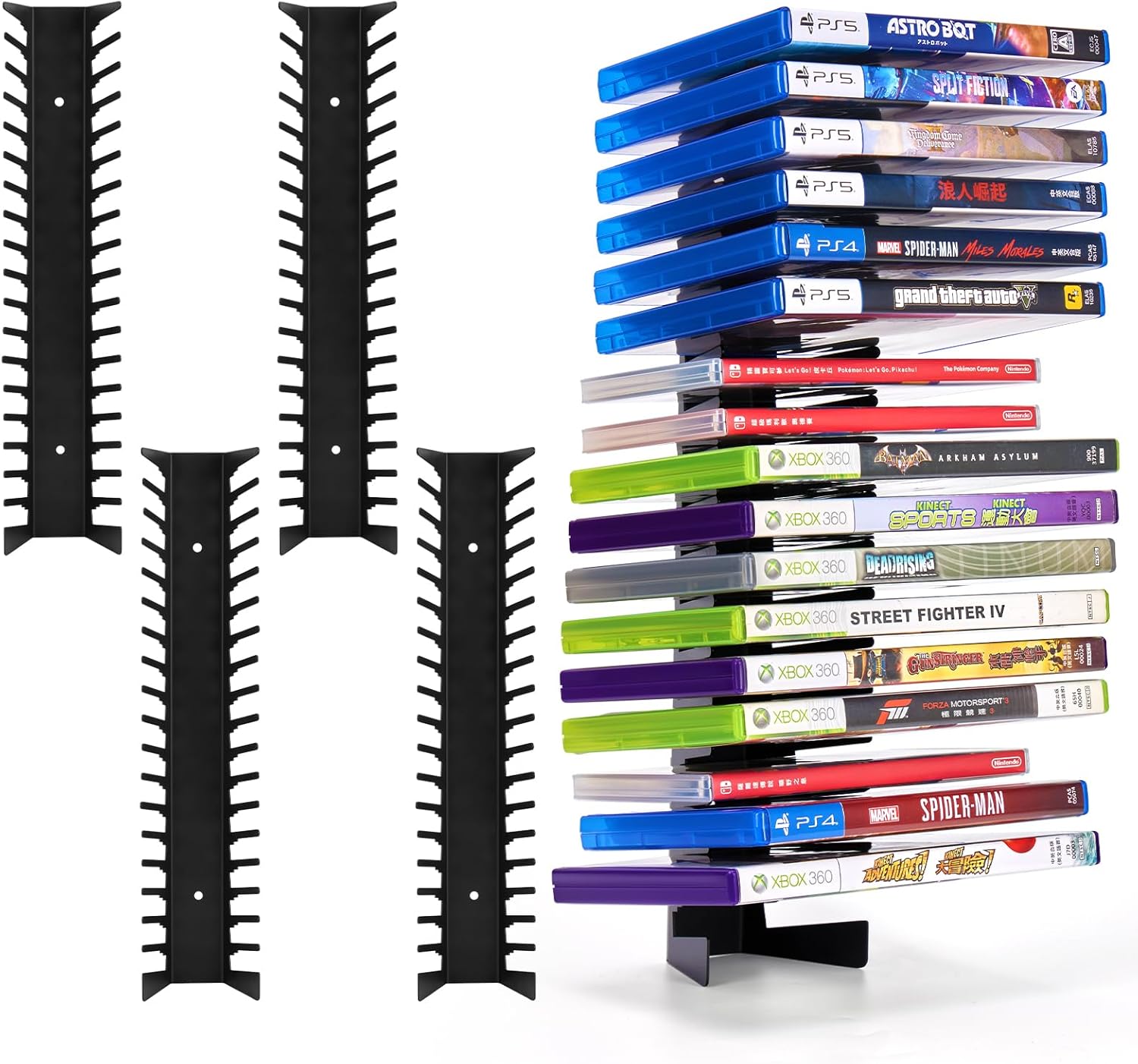 4 Pack Video Game Case Storage Wall Mount - Holds Up to 72 Disc Boxes,Metal Wall Mounted Game Case Holder for PS,DVD,Xbox Game Organizer
