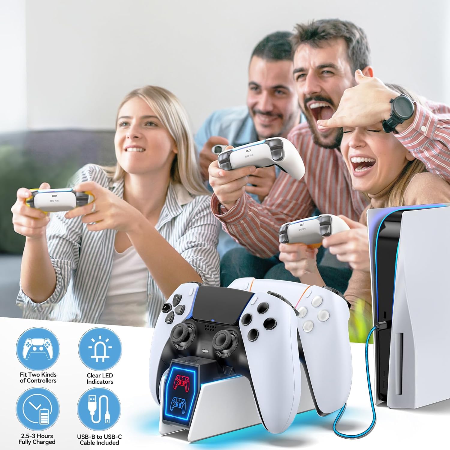 PS5 Controller Charger Station Compatible with PlayStation 5 Faceplates Edge & Dual Controller, 9 RGB PS 5 Accessories Charging Stand, PS5 Dock with LED Indicator, for PlayStation 4 Cooling Systems - Image 8