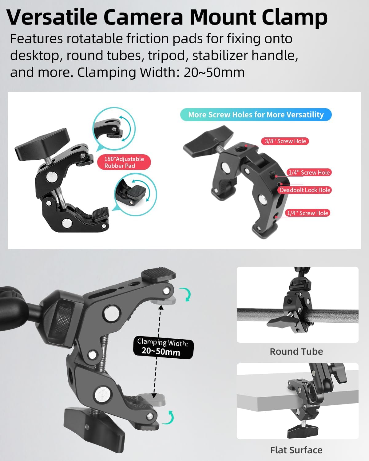 22" Magic Arm w Clamp, Overhead Phone Mount, Desk Camera Mount w Articulating Friction Boom Arm Thread Adapter, for Phone Video Light Webcam Microphone Action Camera Content Creators - Image 7