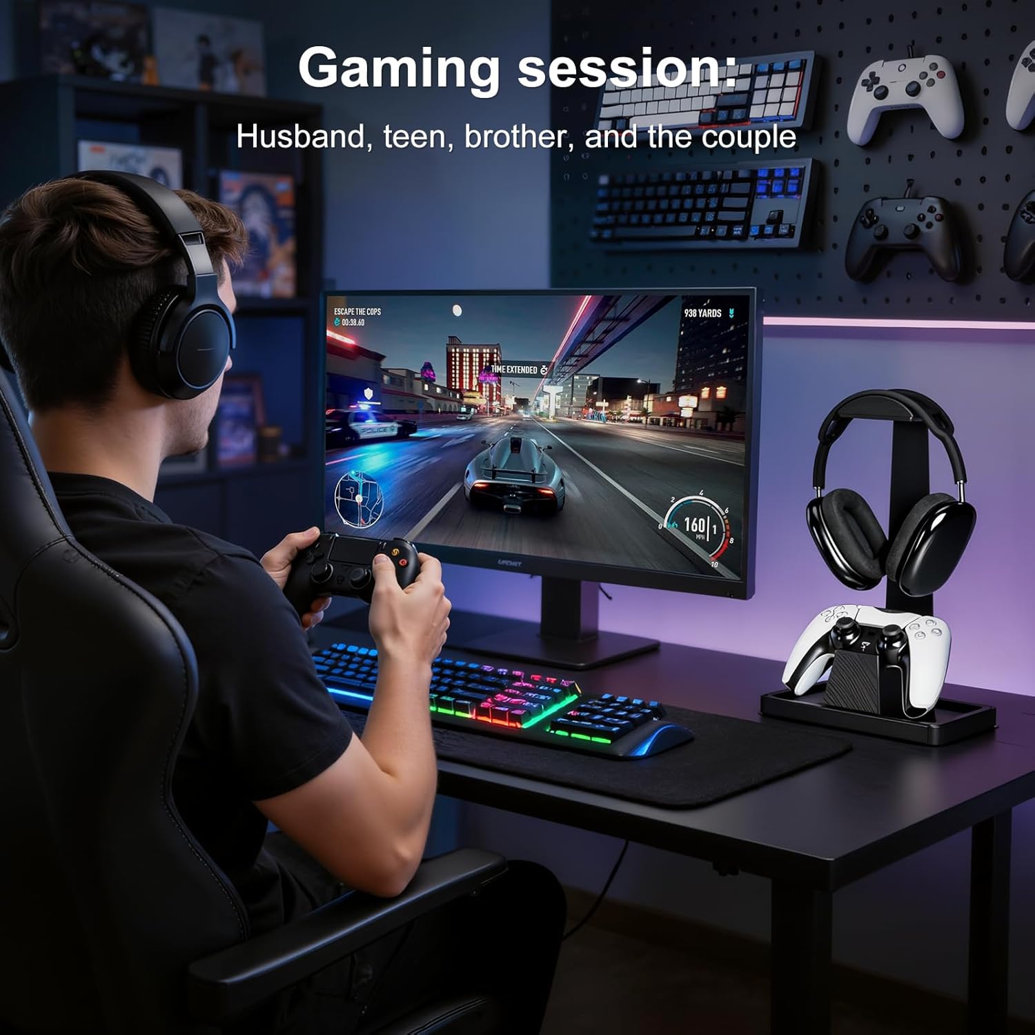 UPERGO Solid Wood Gaming Headset Stand with Controller Holder - Creative Gift for Teens, Boyfriends, Brothers, and Gamers - Desktop Organization and Decoration - Image 6