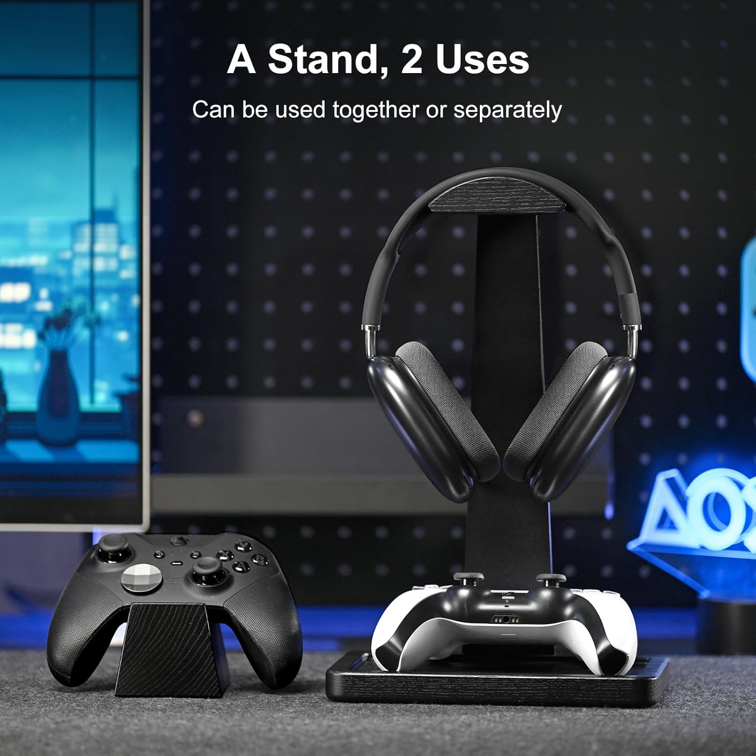 UPERGO Solid Wood Gaming Headset Stand with Controller Holder - Creative Gift for Teens, Boyfriends, Brothers, and Gamers - Desktop Organization and Decoration - Image 2