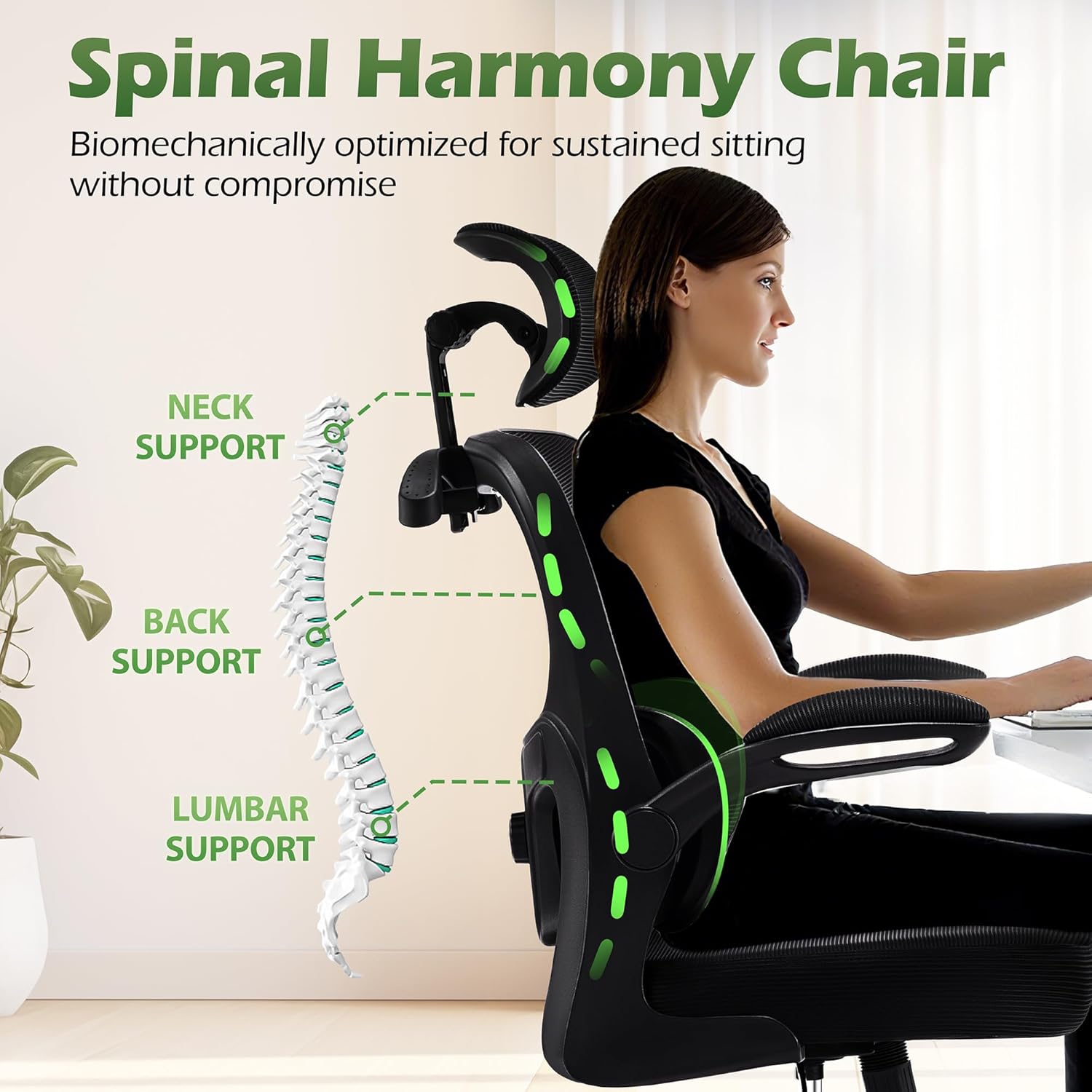 AreShark Office Chair Ergonomic Desk Chairs with Adjustable Lumbar Support& Headrest Hanger, High Back Breathable Mesh Chair with Wheels, Rolling Swivel Comfy Task Computer Chair for Home Work Gaming - Image 6