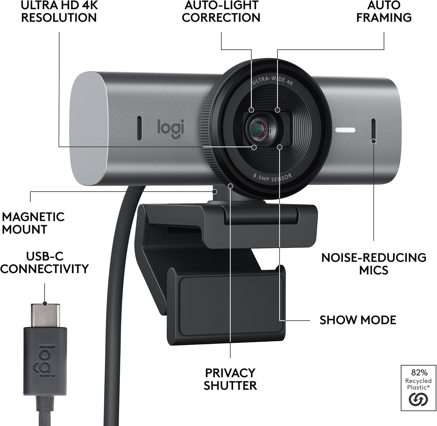 Logitech MX Brio Ultra HD 4K Webcam for Collaboration and Streaming, 1080p 60 FPS, Show Mode, Works with Microsoft Teams, Zoom, Google Meet, Nintendo Switch 2, Graphite - Image 6