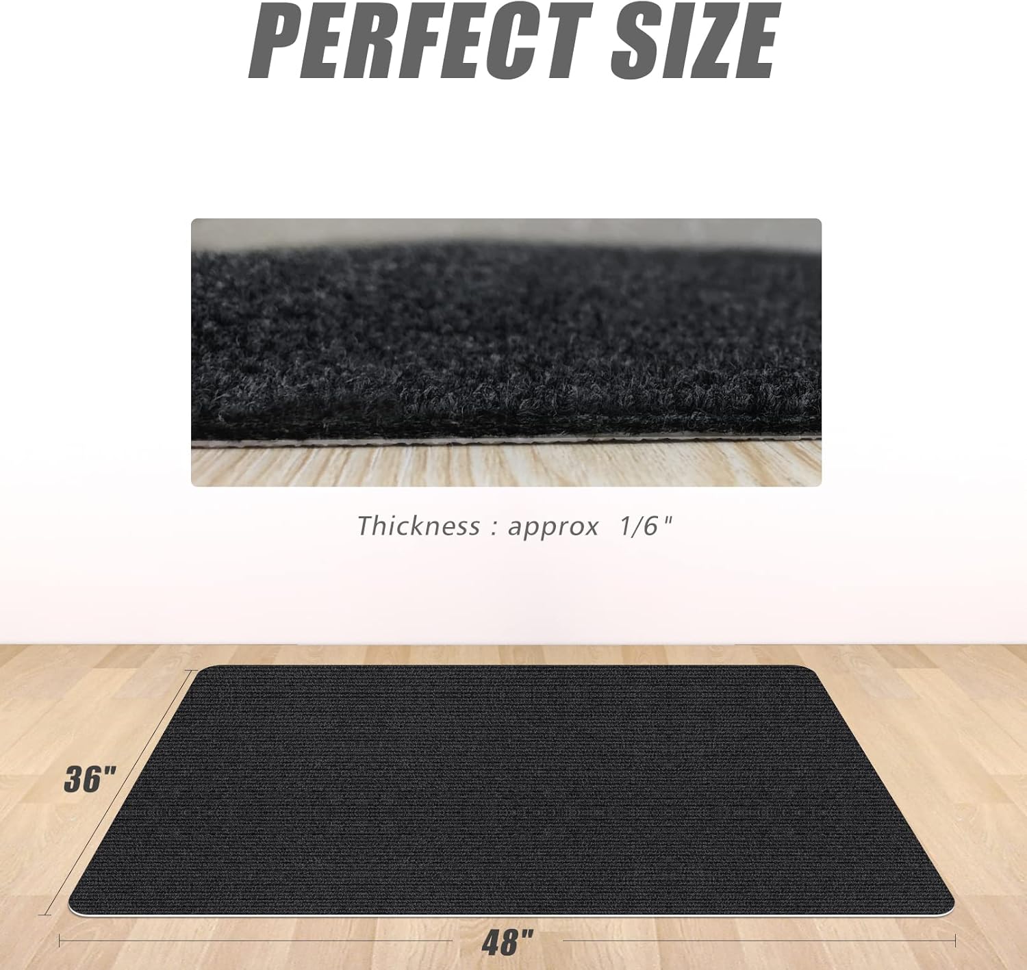 Sycoodeal Office Chair Mat for Hardwood Floor,Office Computer Gaming Chair Mat for Tile Floor,Large Floor Protector Rug,Anti-Slip,Easy to Clean,Pure Black(48"x36") - Image 2