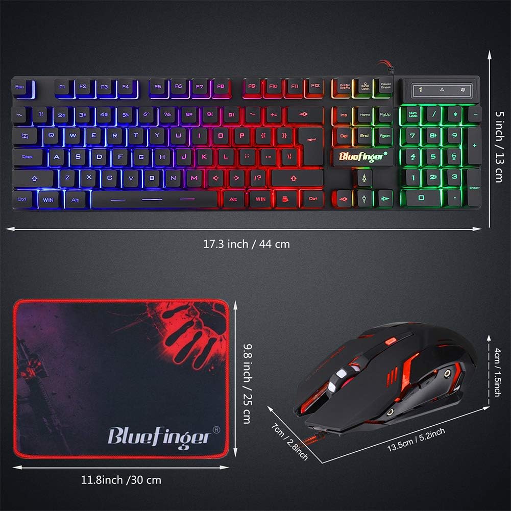 BlueFinger RGB Gaming Keyboard and Backlit Mouse Combo, USB Wired, LED Gaming Set for Laptop PC Computer Game and Work - Image 8