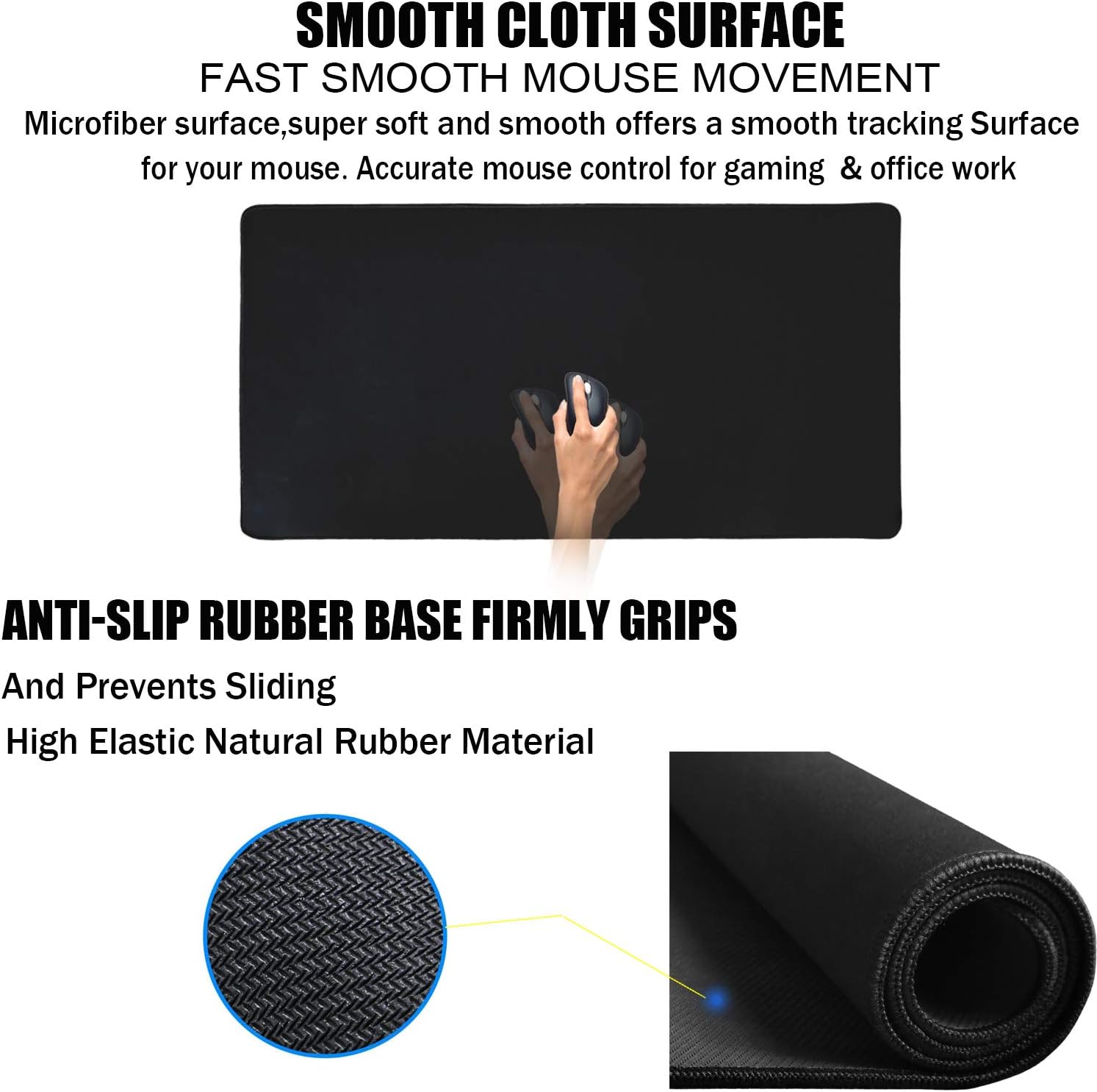 TEDNETGO Large Gaming Mouse Pad, Waterproof Extra Large Big Mouse Pad with Stitched Edge, XXL Non-Slip Black Computer Long Mousepad Desk Mat for Gamer, Office & Home, Black - Image 3