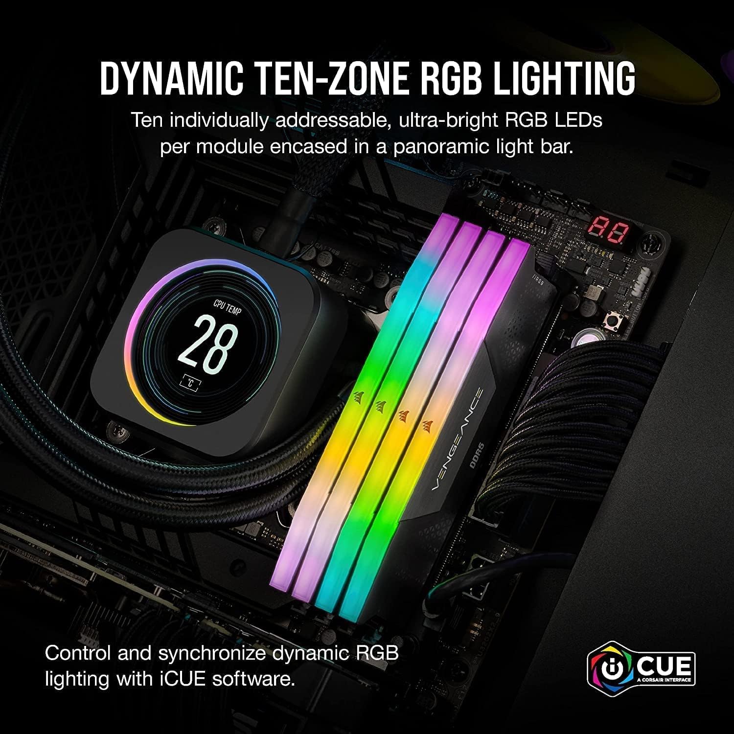 CORSAIR Vengeance RGB DDR5 RAM 32GB (2x16GB) Up to 6000MHz CL36-44-44-96 1.35V Intel XMP 3.0 Computer Memory – Black (CMH32GX5M2E6000C36) - Image 4
