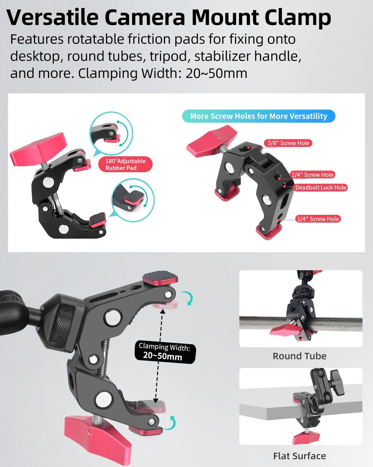 22" Magic Arm w Clamp Mount, Overhead Desk Phone Mount Stand, Adjustable Articulating Friction Camera Boom Arm w 1/4" Thread for Phone Video Light Webcam Action Camera Tripod Mic - Image 7