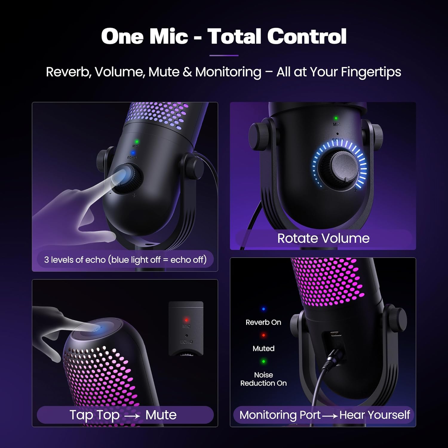 USB Microphone for PC Gaming: Condenser Microphone RGB for Gamer with Stand Mic - Recording Mic for Computer&Laptop with Qiuck Mute - Desk Podcast Mic for Podcast & Singing & Streaming & Youtube Black - Image 4