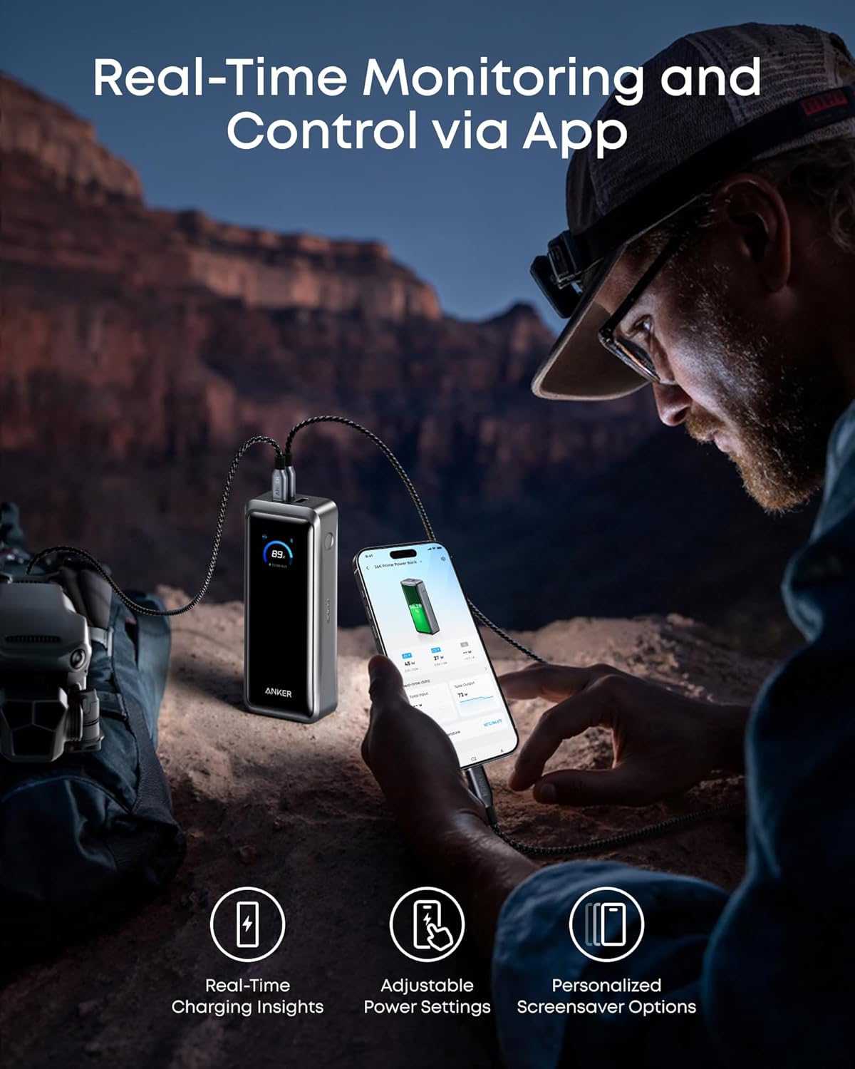Anker Prime Power Bank, 26,250mAh 3-Port Portable Charger with 300W Max Output, Two-Way Charging, TSA-Approved, App Control, for MacBook, iPhone 17/16 Series, and More (Base Not Included) - Image 7