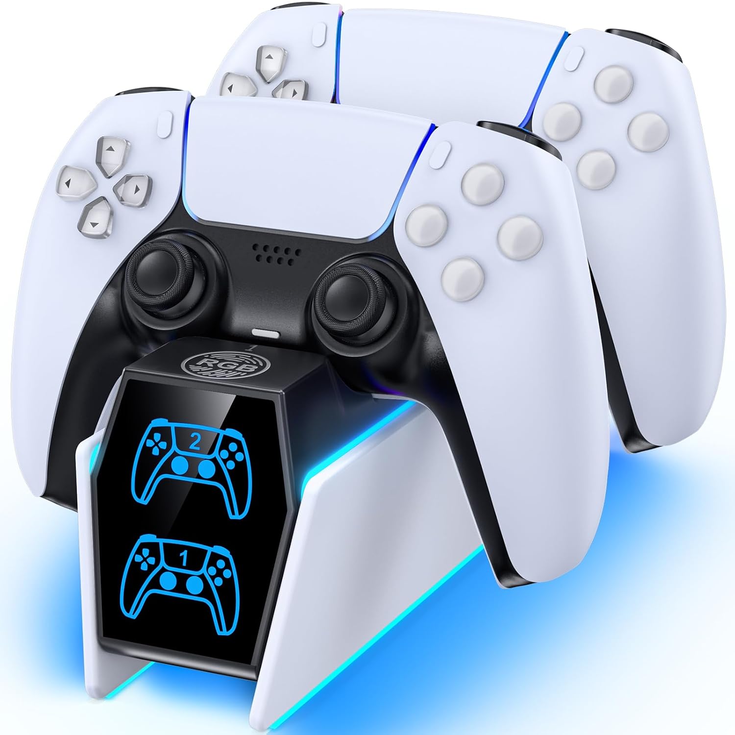 PS5 Controller Charger Station Compatible with PlayStation 5 Faceplates Edge & Dual Controller, 9 RGB PS 5 Accessories Charging Stand, PS5 Dock with LED Indicator, for PlayStation 4 Cooling Systems