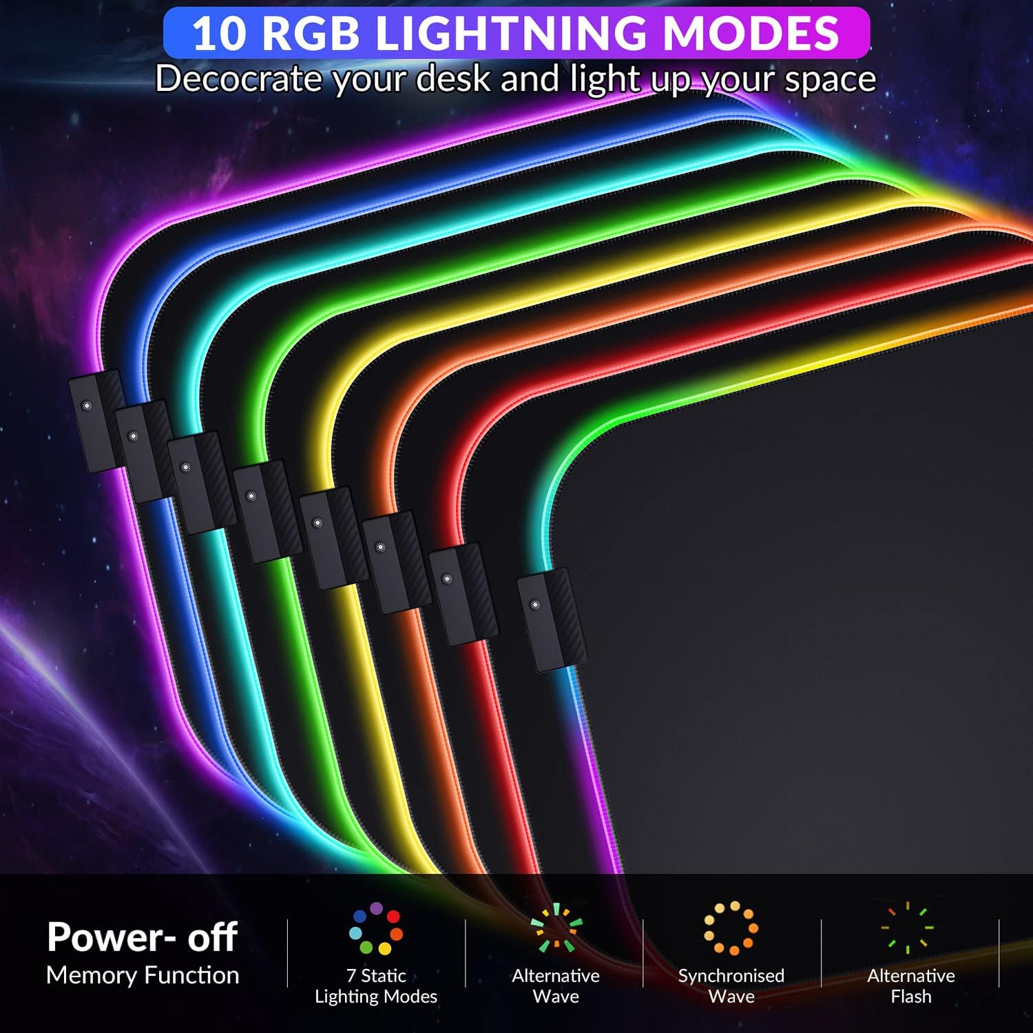 Gimars RGB Mouse Pad with Wrist Rest Support, 12 x 10 in Extra Large Ergonomic Gaming Mouse Pad with 10 LED Lighting Modes, Non-Slip Rubber Base for PC Gaming & Office - Image 3