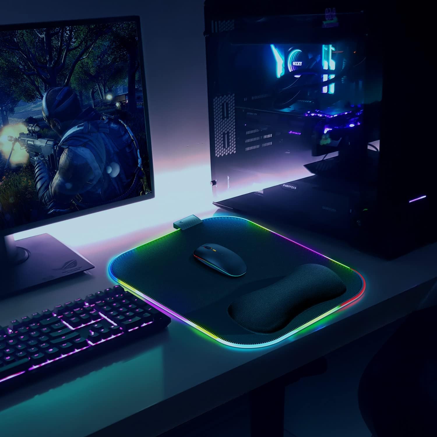Gimars RGB Mouse Pad with Wrist Rest Support, 12 x 10 in Extra Large Ergonomic Gaming Mouse Pad with 10 LED Lighting Modes, Non-Slip Rubber Base for PC Gaming & Office - Image 8