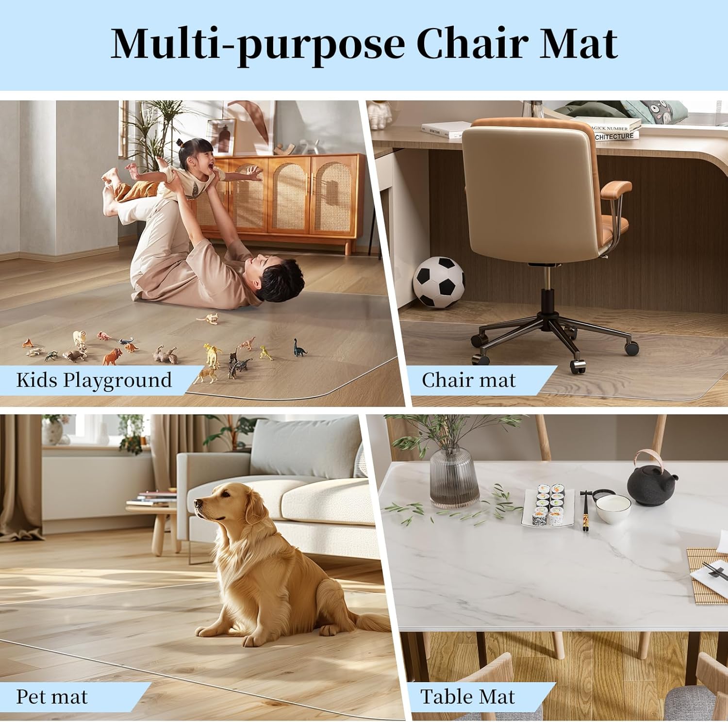 Tonaus Chair Mat for Hard Floor Office Chair Mat Desks Mats Large 48"×36" (3'x4'),Transparent Clear PVC Floor Protector for Home Office Study Wooden Floors, Not for Carpet - Image 7