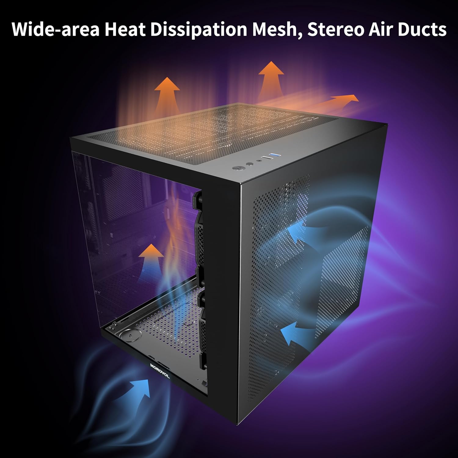 MOROVOL MATX PC Case,270° Panoramic Tempered Glass Panel Gaming PC Case,3 Fans Pre-Installed Micro-ATX Computer Case,USB 3.0,Black(V3) - Image 5