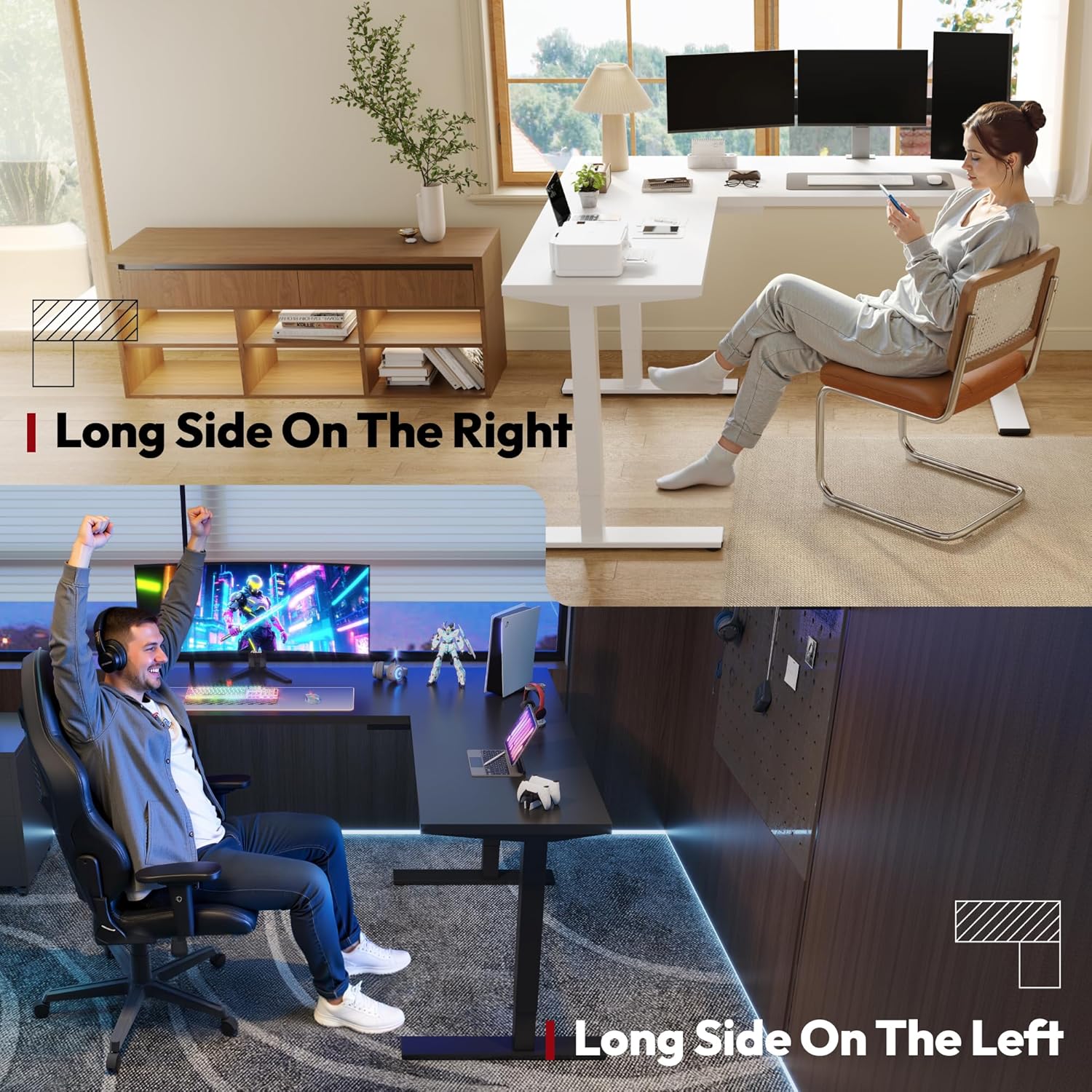 SANODESK L Shaped Standing Desk Adjustable Height, Electric Corner Standing Desk, 71 x 63 inch Sit Stand Computer Table with Splice Board, Black - Image 4