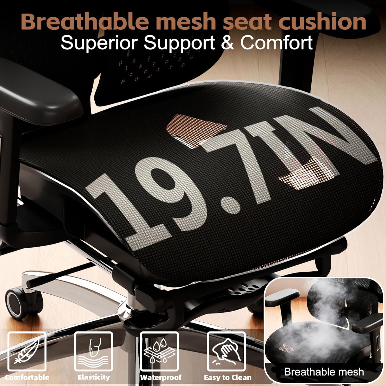Vonesse Ergonomic Office Chair with Footrest, Desk Chairs with Adjustable 3D Headrest and Armrests, Computer Gaming Chair with Dynamic Lumbar Support & Adjustable Depth Breathable Mesh Seat (Black) - Image 8