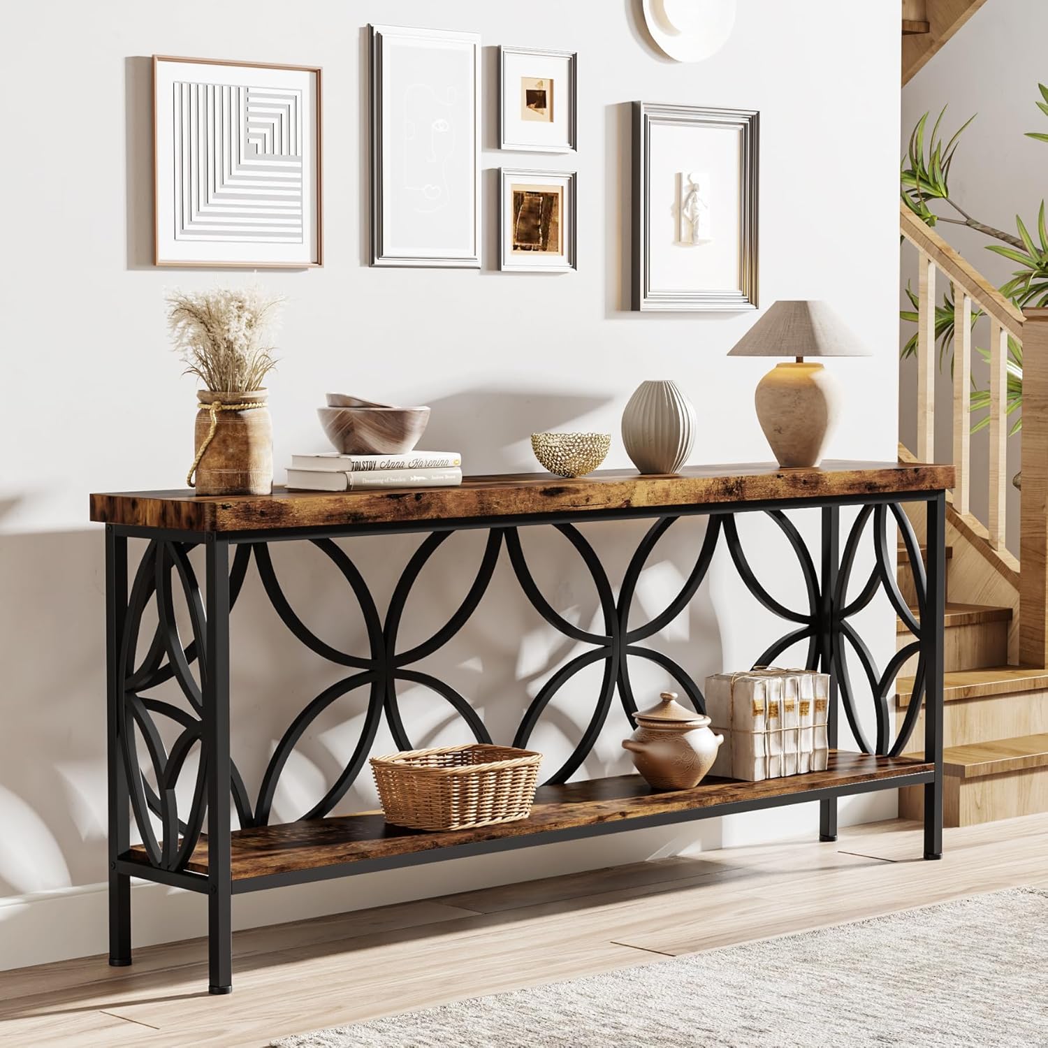 Tribesigns 70.9-Inch Narrow Sofa Table, Industrial Long Sofa Table Behind Couch, Entry Console Table with Storage for Entryway, Living Room, Foyer, Unique Design, Rustic Brown - Image 5