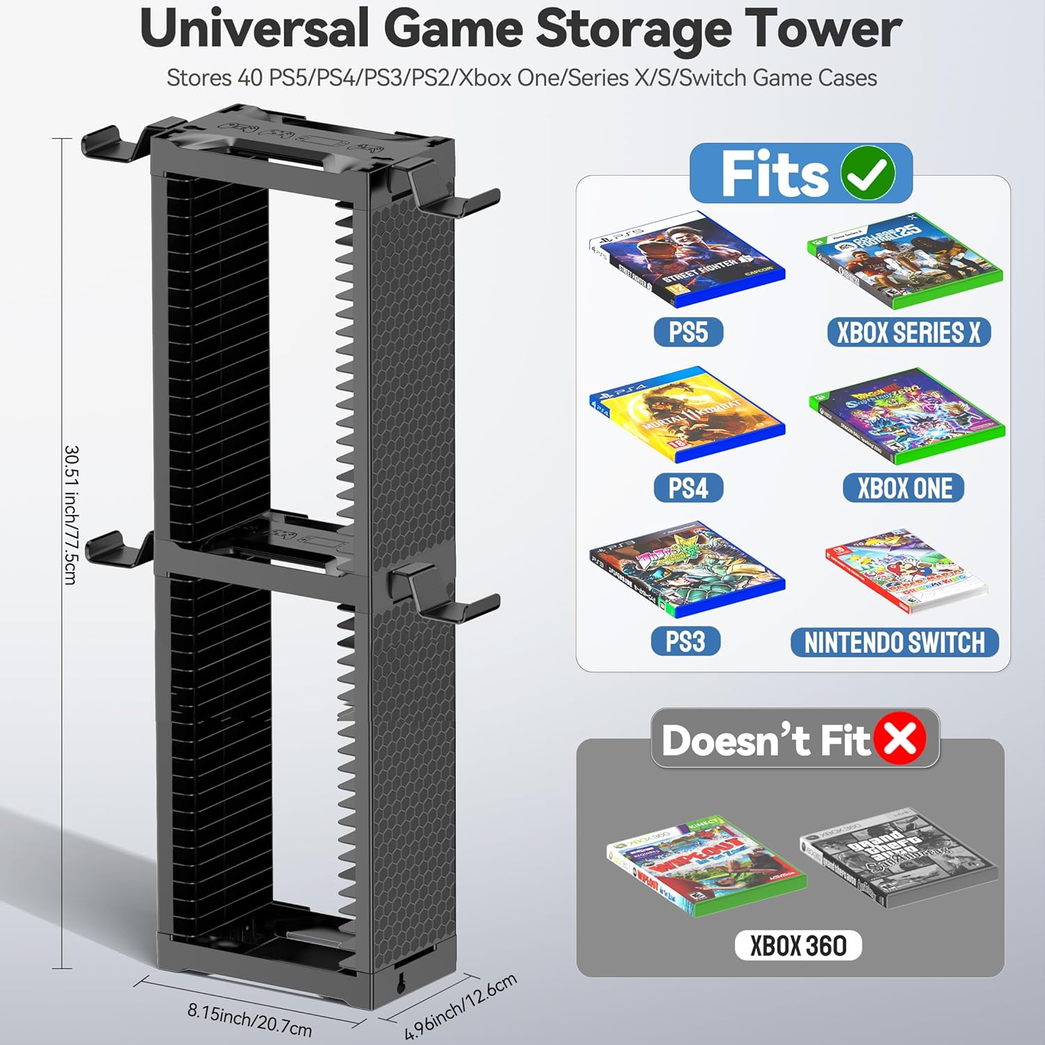 Video Game Disc Rack Tower Storage Holder Stand Universal for PS5/PS4/XBOX One/Series/NS Game, Game Organizer Shelf Display Stand for Wall Mount/Desk/Floor with Controller Holder Sega Genesis Consoles - Image 2