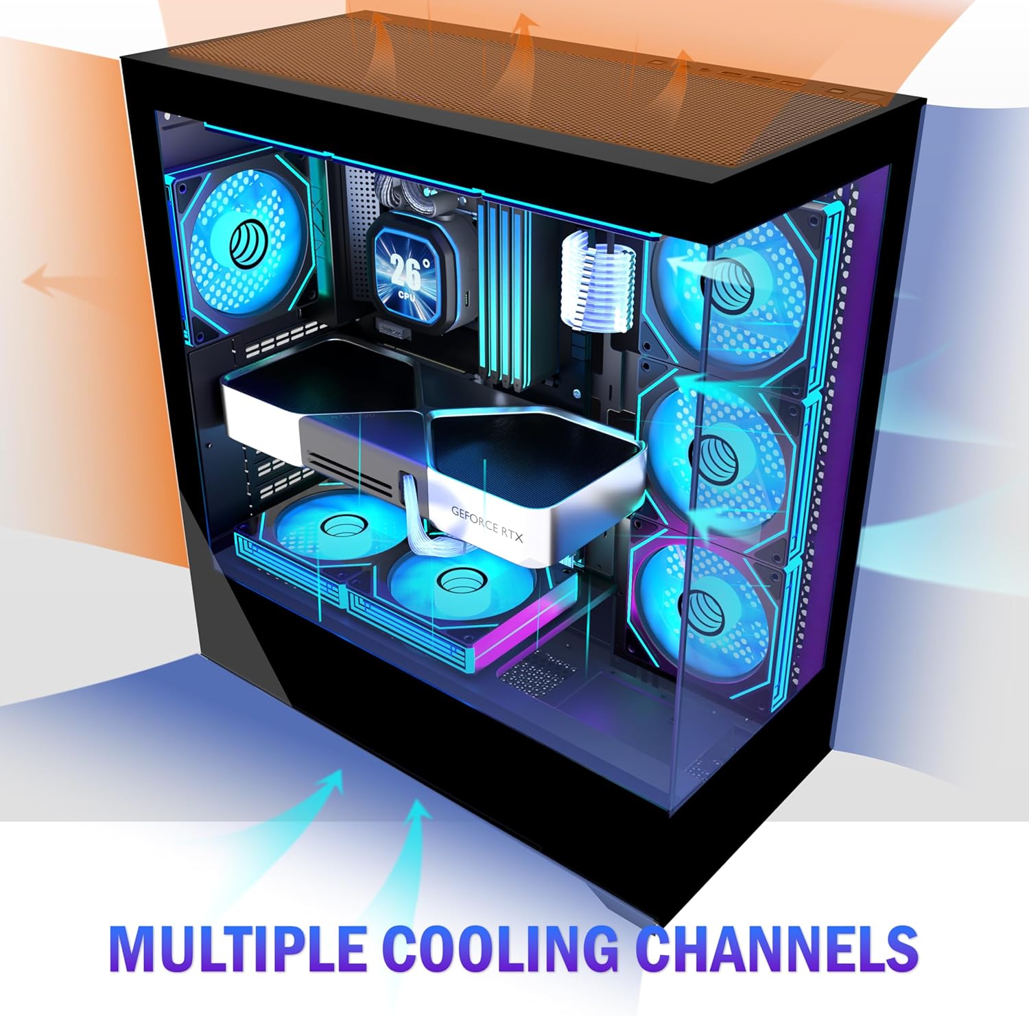 KEDIERS PC CASE ATX 7 PWM ARGB Fans Pre-Installed, Type-C Mid Tower Computer Case with Full-View Dual Tempered Glass, Gaming PC Case,Black,P4 - Image 3