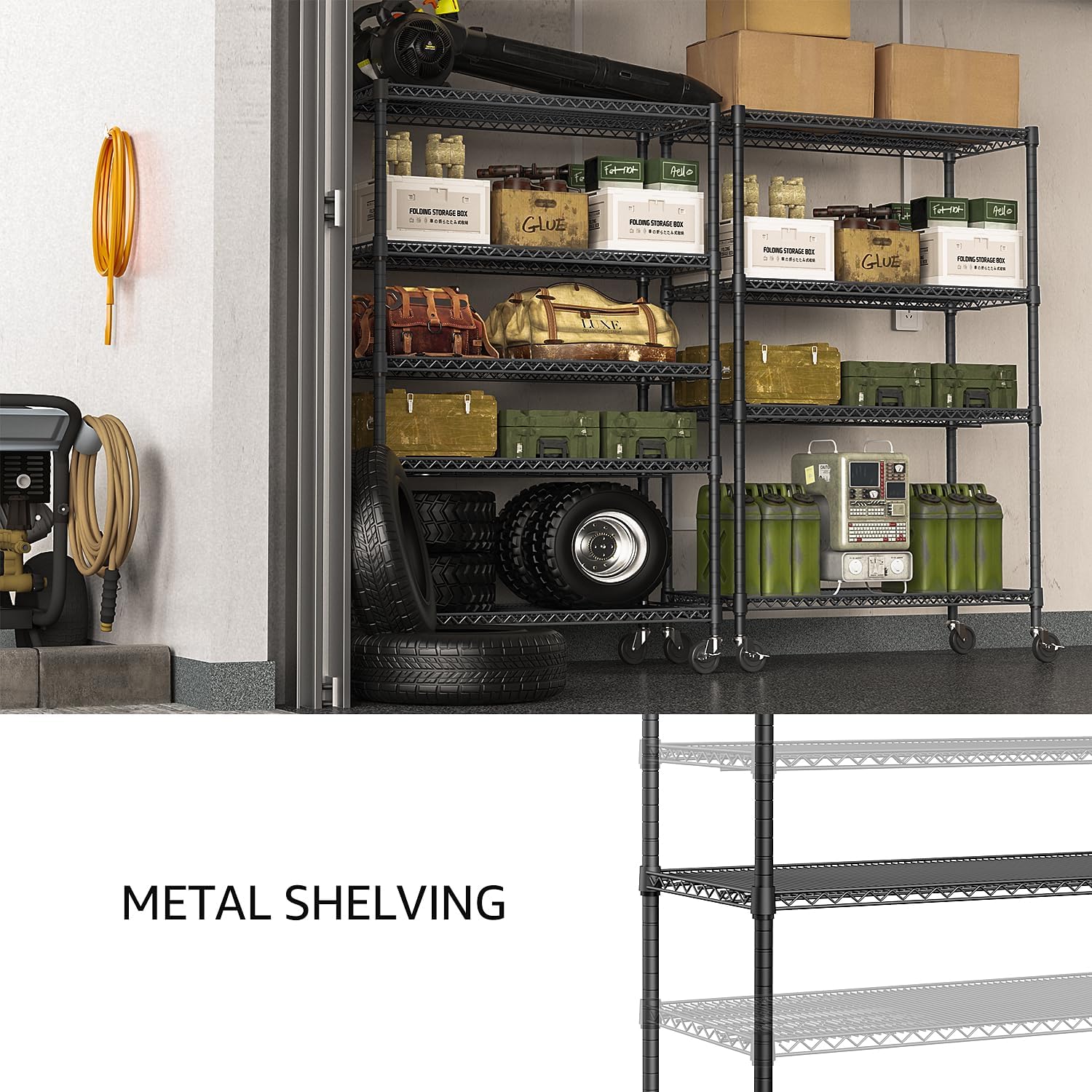 IZEUK Garage Shelving Wide Storage Shelves 4 Tier Metal Shelves 3200 LBS Heavy Duty Adjustable Utility Shelf Rack Black 23.6" D x 53.1" W x 73.6" H - Image 7