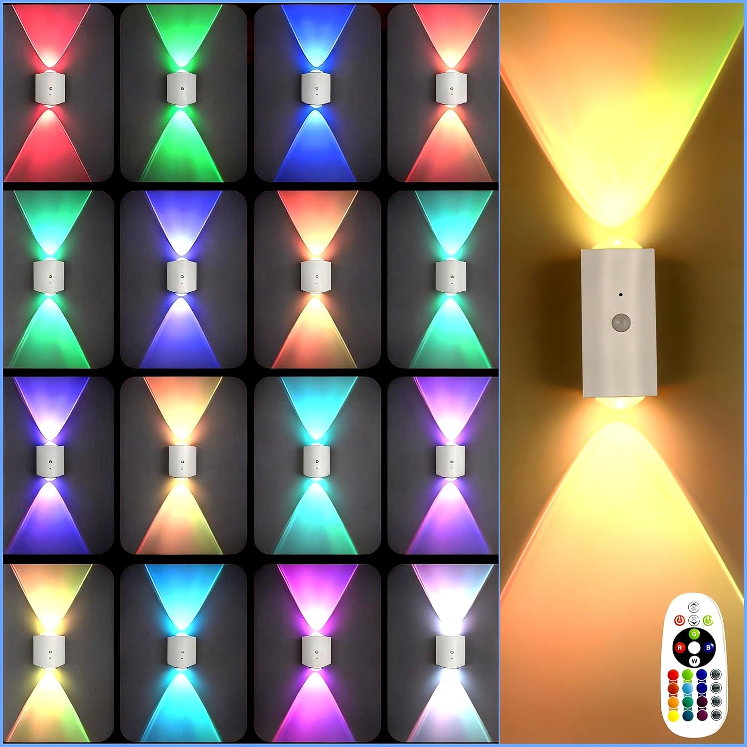 4 Pack Rechargeable Dynamic RGB LED Wall Lamp, Motion-Sensing Step Lights with Remote Control, 1200mAh Battery, Dimmable, Magnetic Mount for Staircase, Hallway, Bedroom, Kitchen, Bar - Image 3