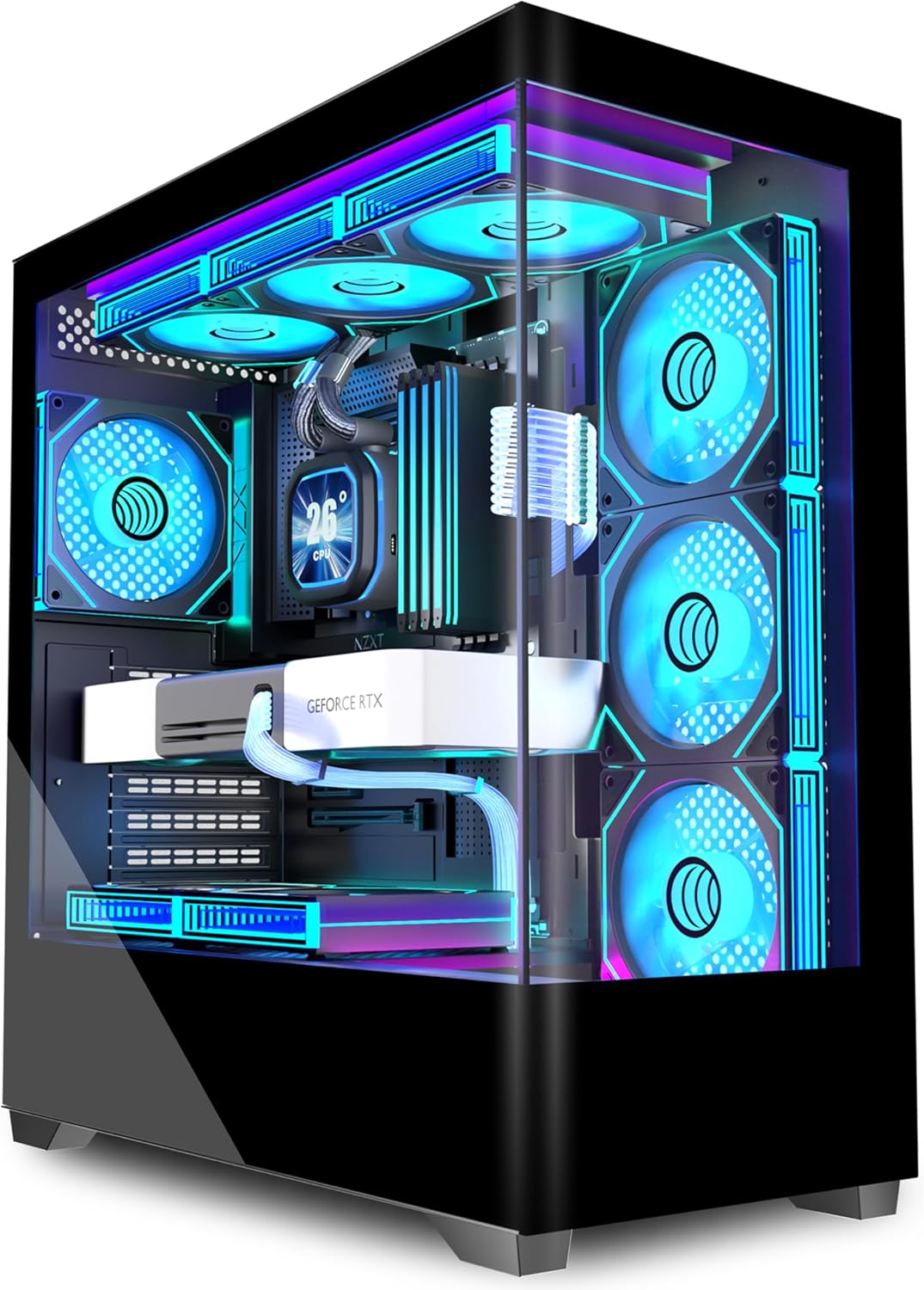 KEDIERS PC CASE ATX 7 PWM ARGB Fans Pre-Installed, Type-C Mid Tower Computer Case with Full-View Dual Tempered Glass, Gaming PC Case,Black,P4 - Image 12