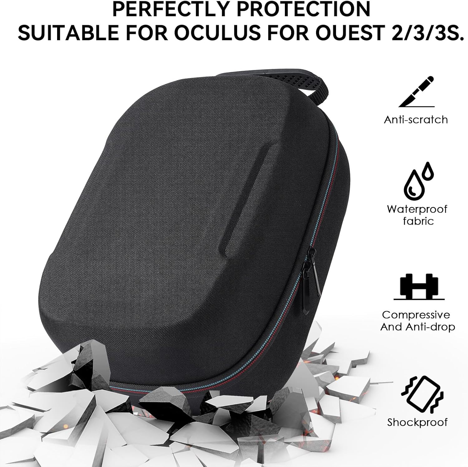 Hard Carrying Case Compatible with Meta Quest 3S/Quest 3/Oculus Quest 2/VP/Pico4,Compatible with VR Headsetible with Battery Elite Strap,Controllers and Other Accessories,Hard Shell Case-Black - Image 4
